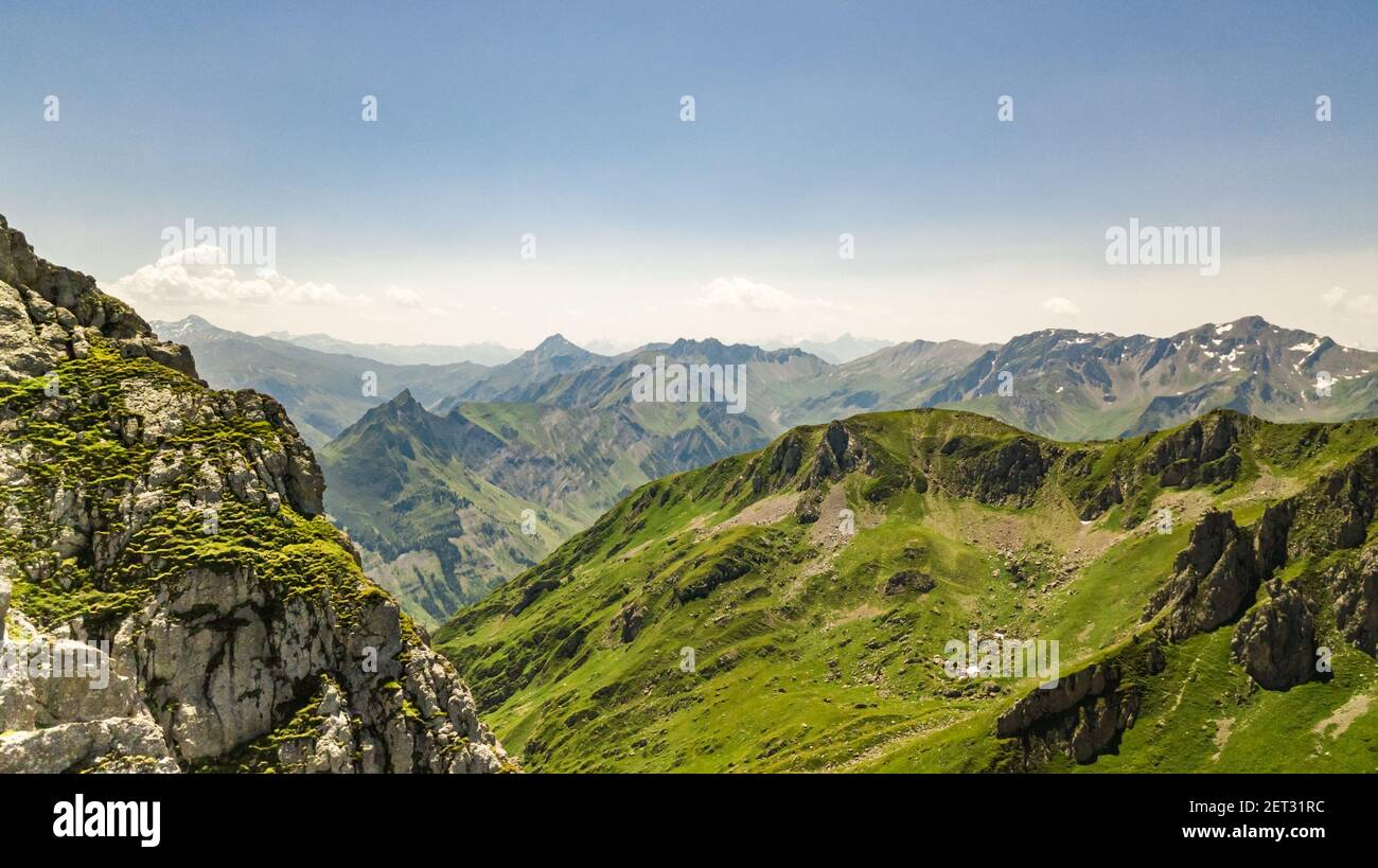 Panoramic drone view of the french Alps in Valmorel France Stock Photo