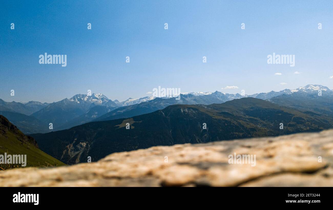 A drone view of the french Alps in Valmorel France Stock Photo