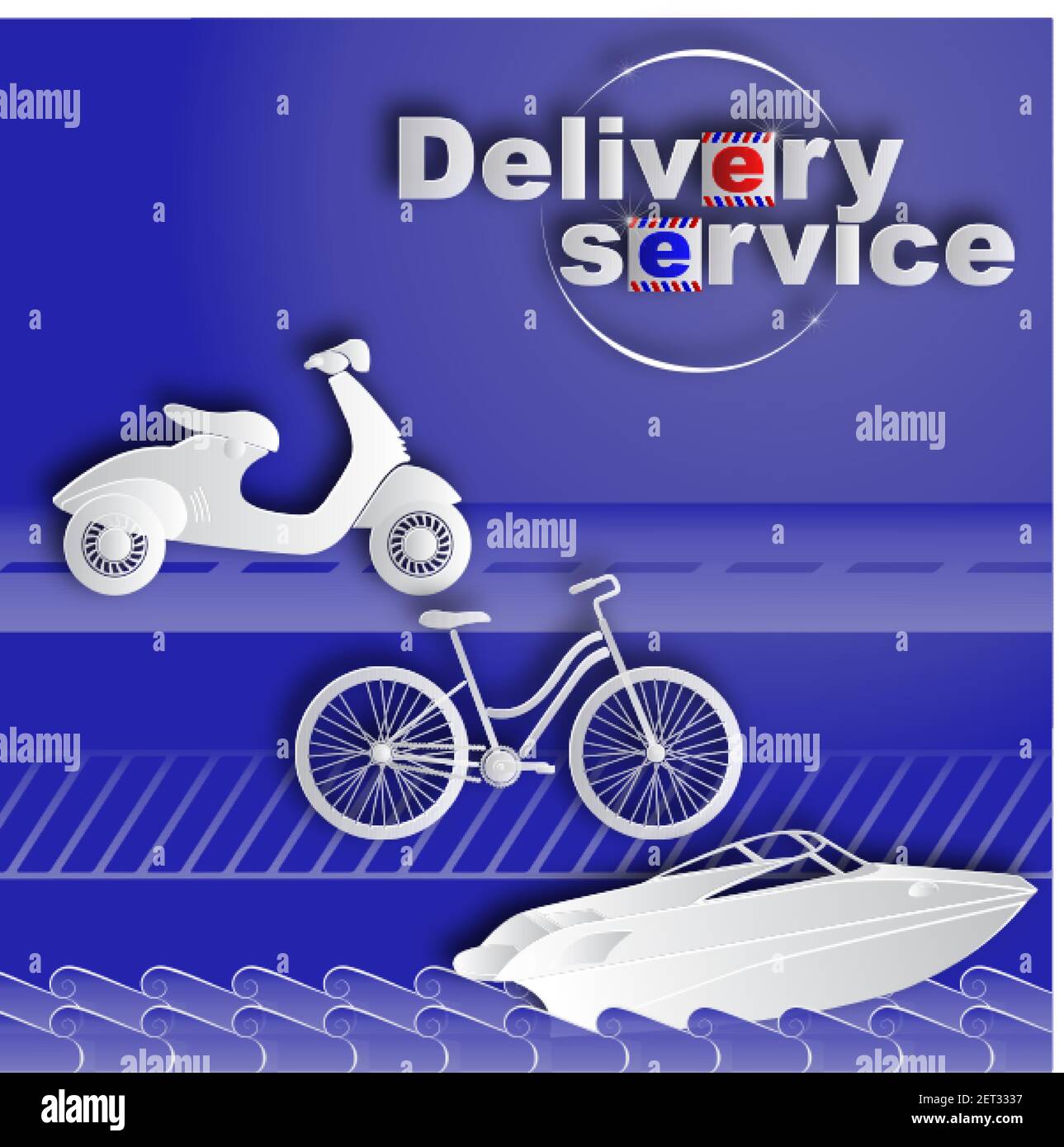Banner with bike and boxes and text delivery service. Vector illustration. Stock Vector