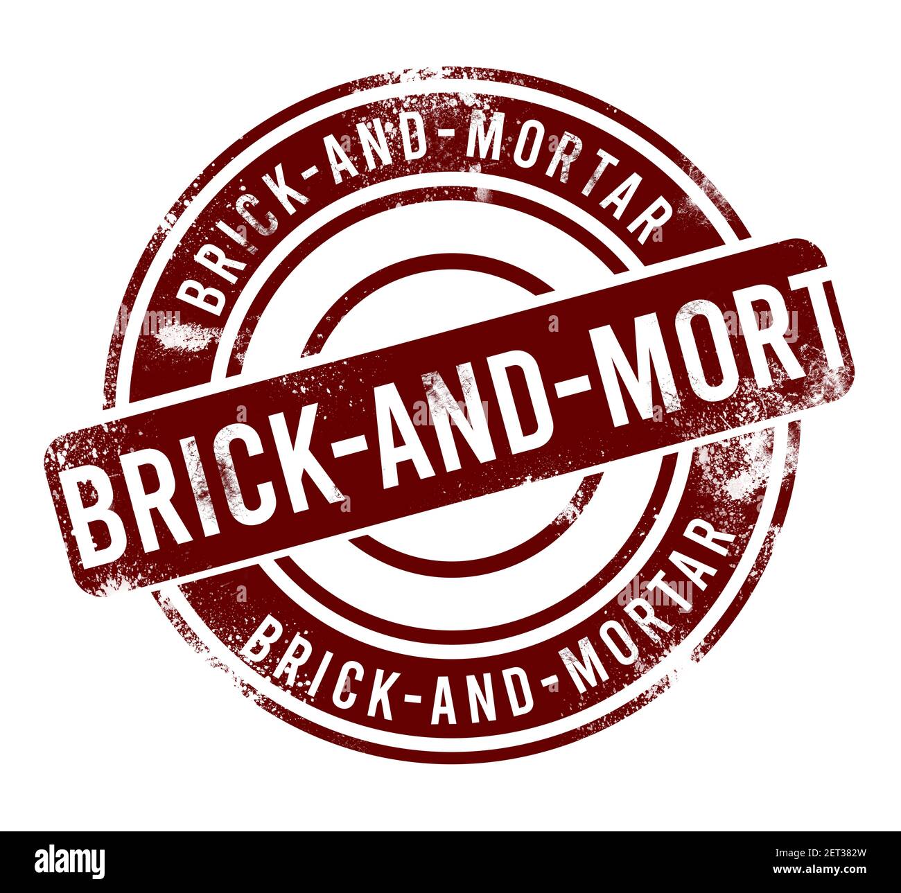 Brick-and-mortar - red round grunge button, stamp Stock Photo