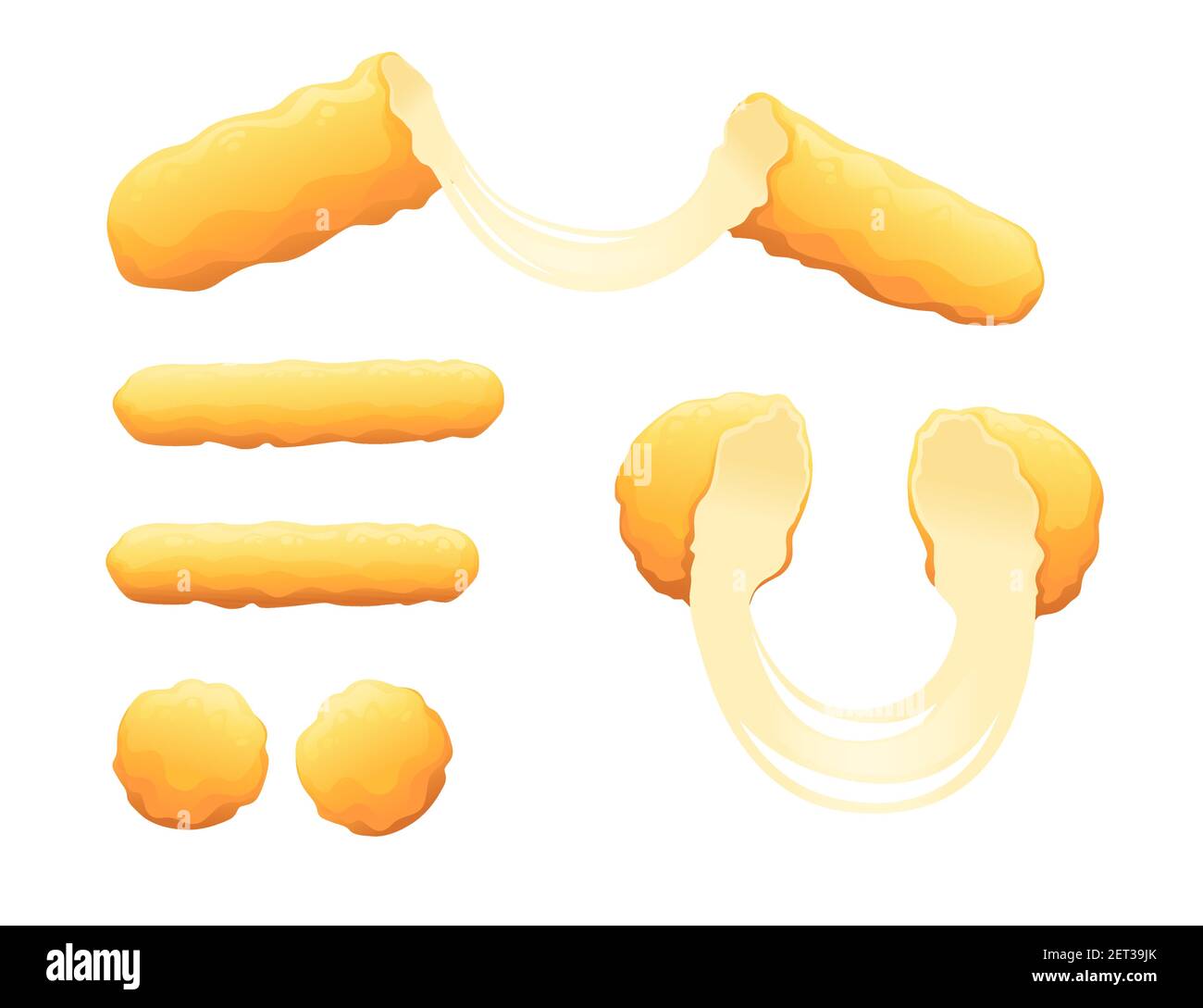 Set of deepfried breaded mozzarella cheese sticks fast food snack vector illustration isolated