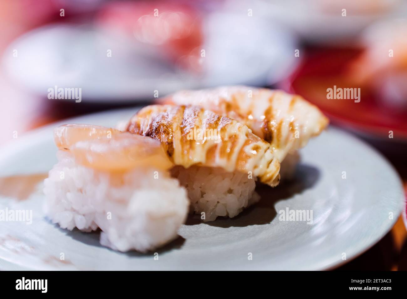 Taipe, Taiwan - December 13 2020: Sushiro restaurant in Taipe, Taiwan. Sushiro is the large chain of conveyor belt sushi restaurant in Japan. Stock Photo