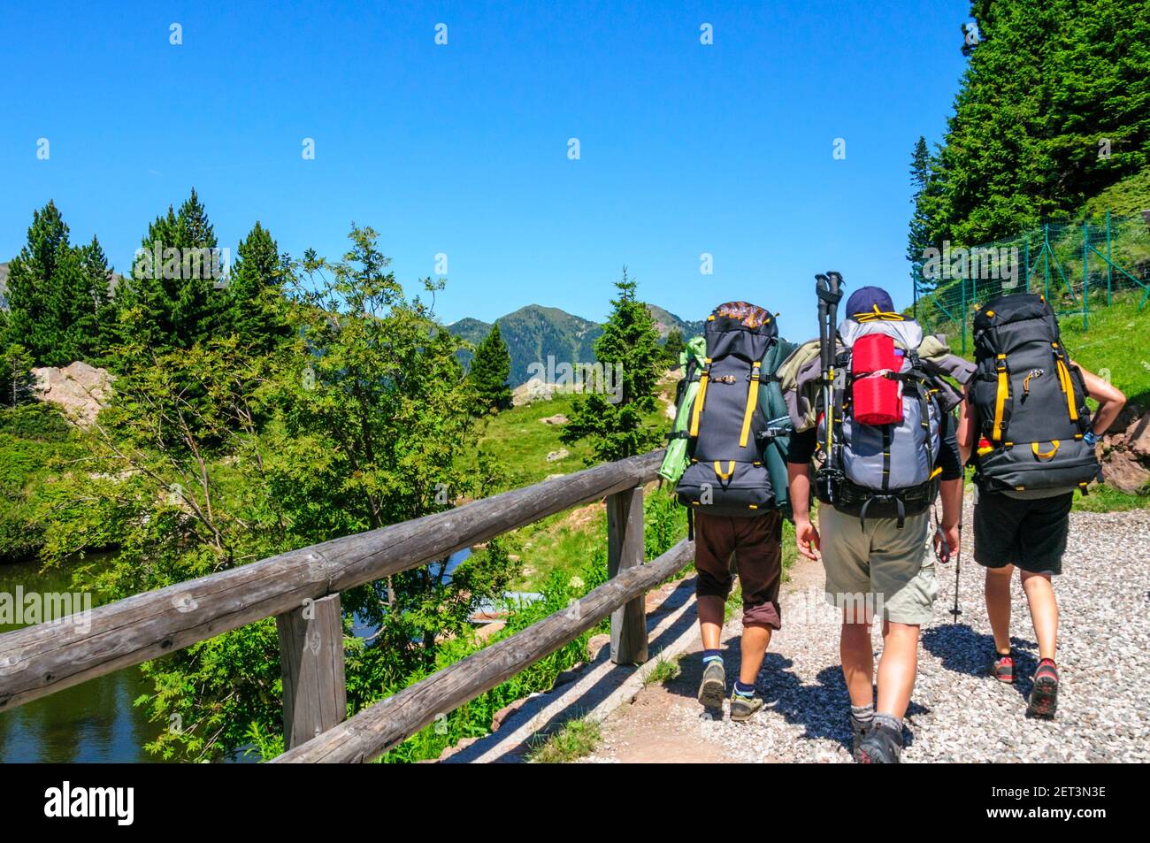 Trekkers in the Lagorai Mountains in Trentino Stock Photo
