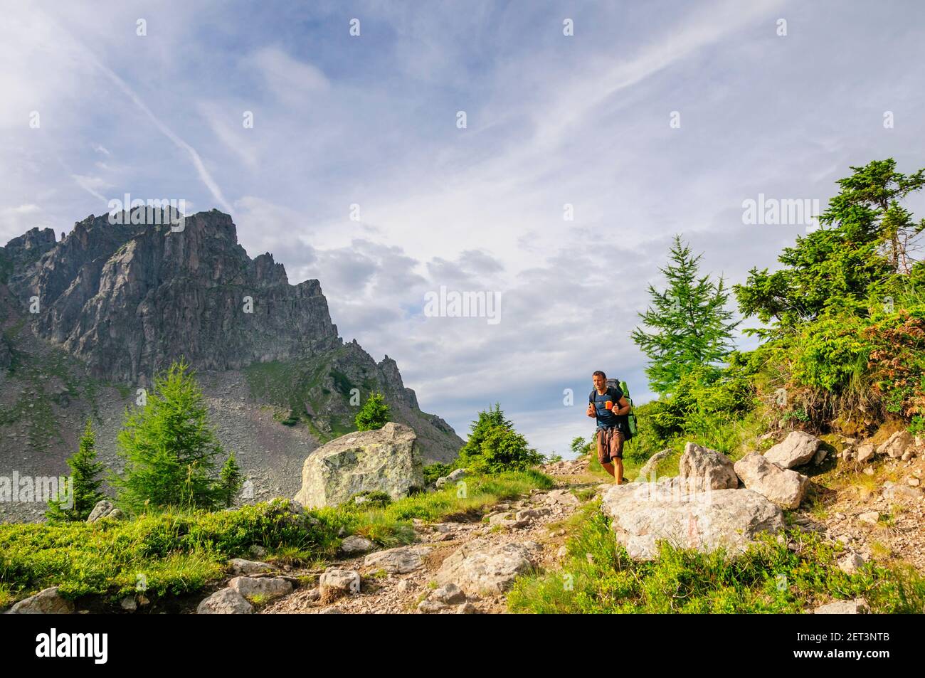 High alpine tour in Lagorai Mountains near Trento in Italy Stock Photo