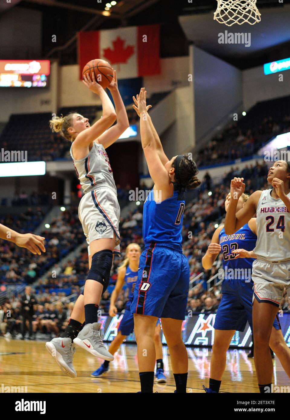 November 28 18 Katie Lou Samuelson 33 Of The Uconn Huskies Takes A Jump Shot In The Lane During A Game Against The Depaul Blue Demons At The Xl Center On November