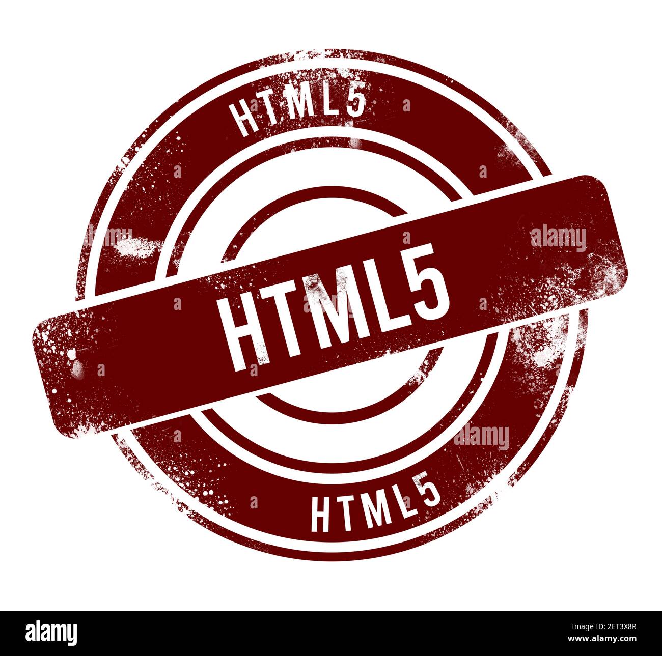 HTML5 - red round grunge button, stamp Stock Photo