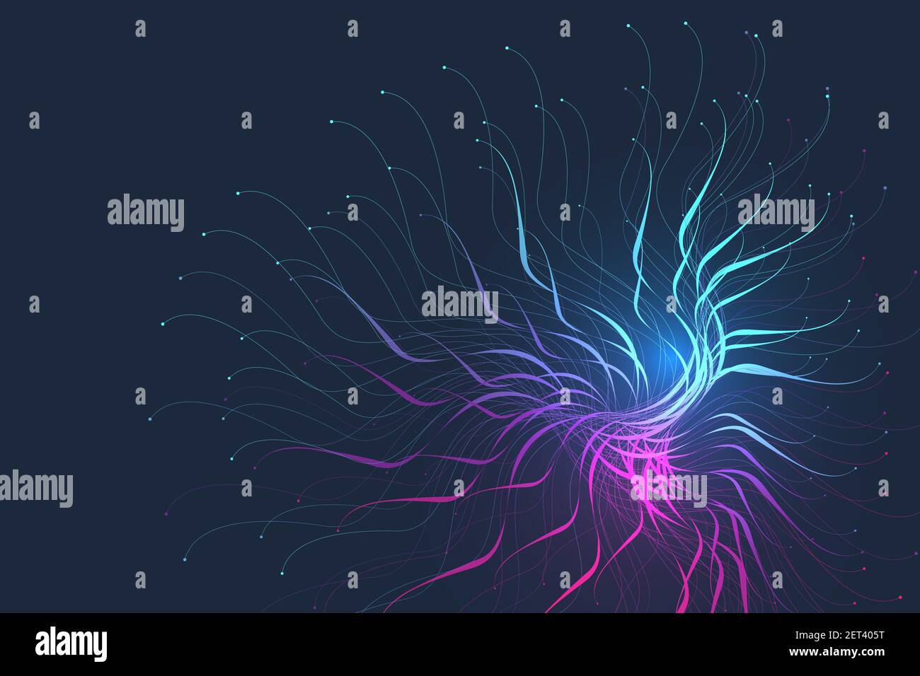 Quantum computer technology concept. Deep learning artificial intelligence. Big data algorithms visualization for business, science, technology. Waves Stock Photo