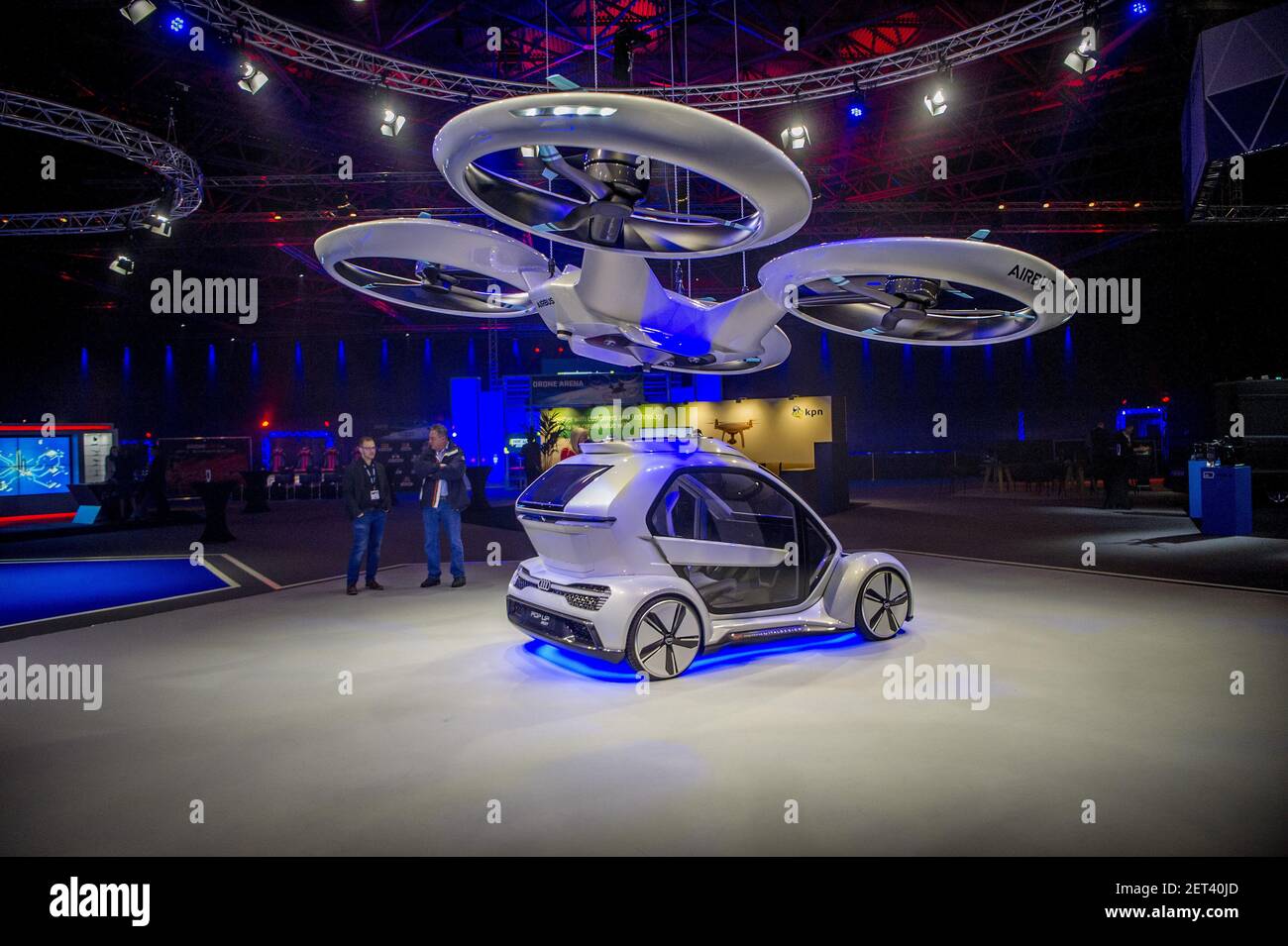 AMSTERDAM - 29 November 2018 During the Amsterdam Drone Week, Airbus shows  its latest drone design designed as an alternative to taxis or public  transport. This drone can transport two people through