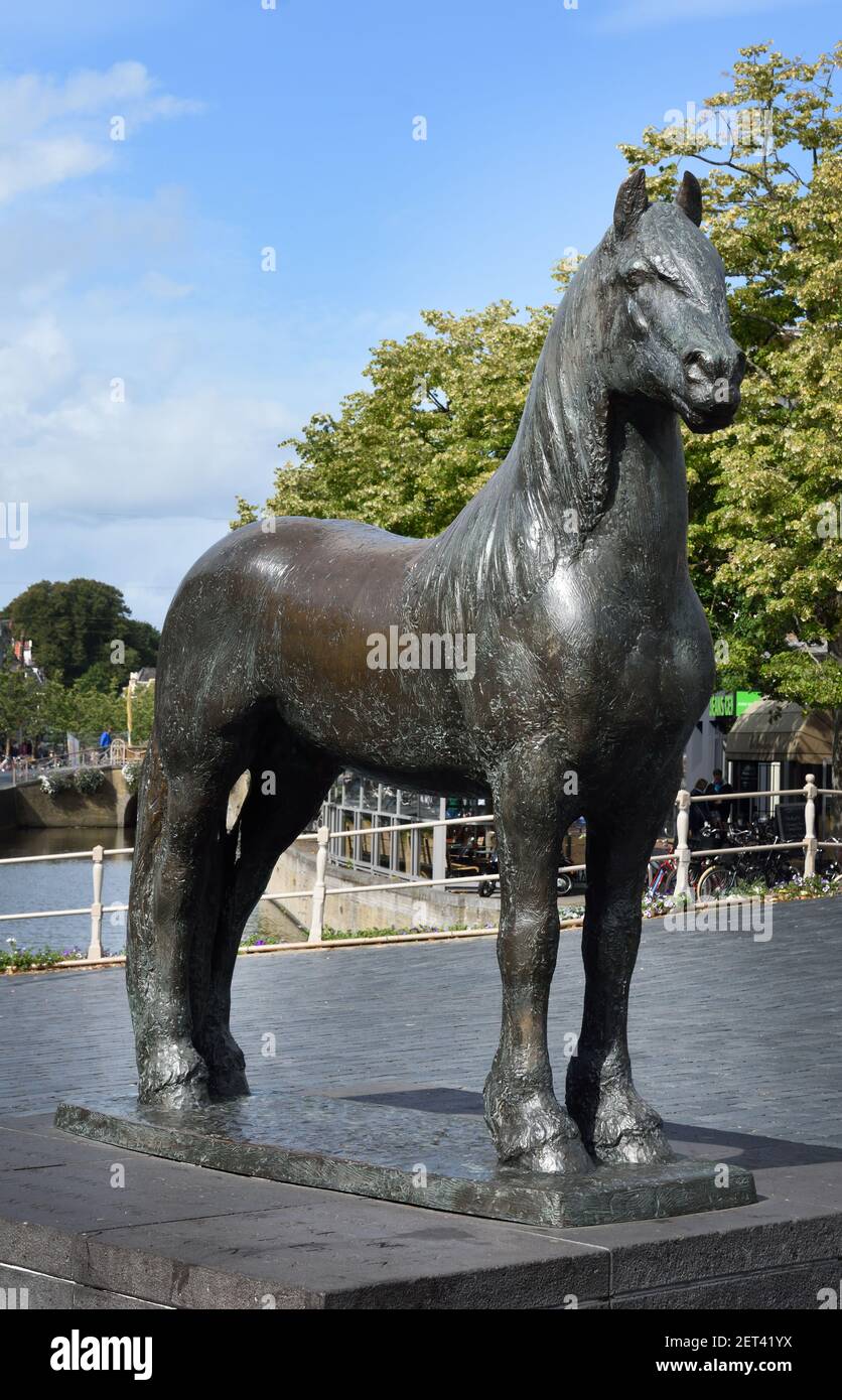 Friese Paard Leeuwarden City Centre, The Netherlands, Dutch, Friesland ( statue 'het Friese Paard' (the Friesian horse), made by Auke Hettema in 1981 and placed at the Nieuwestad in Leeuwarden. ) Stock Photo