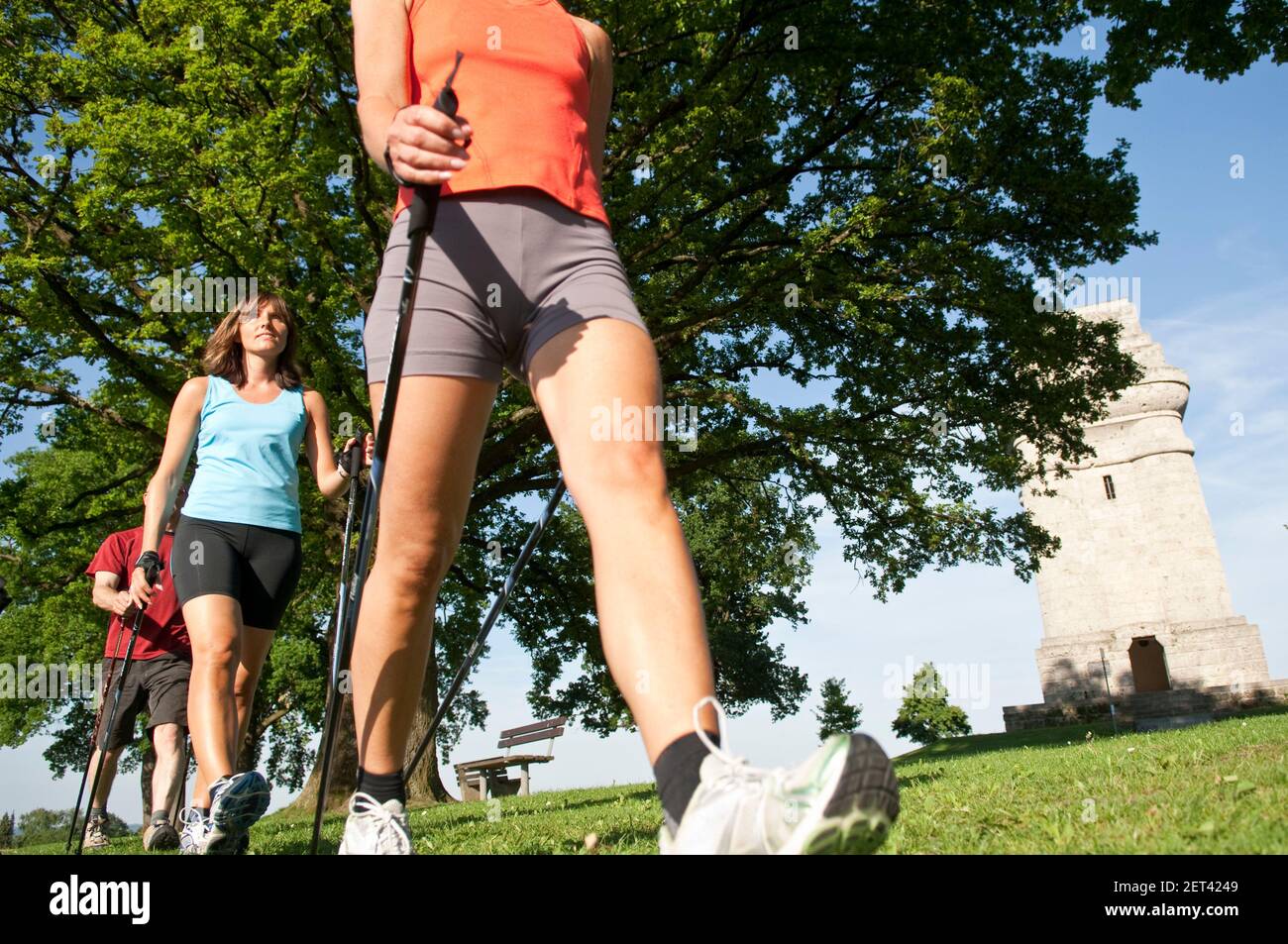 Nordic Walking session in springtime nature Stock Photo
