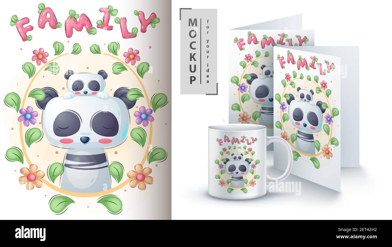 Panda kid - poster and merchandising. Stock Vector
