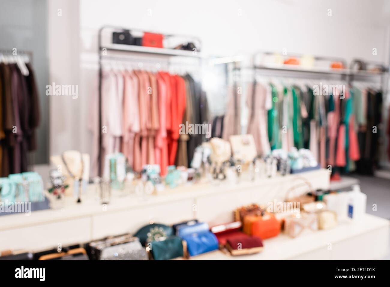 Blurred background of accessories in showroom with clothes Stock Photo
