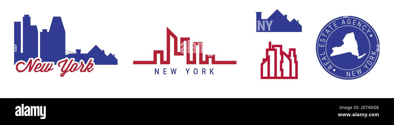 New York real estate agency. US realty emblem icon set. Flat vector ...