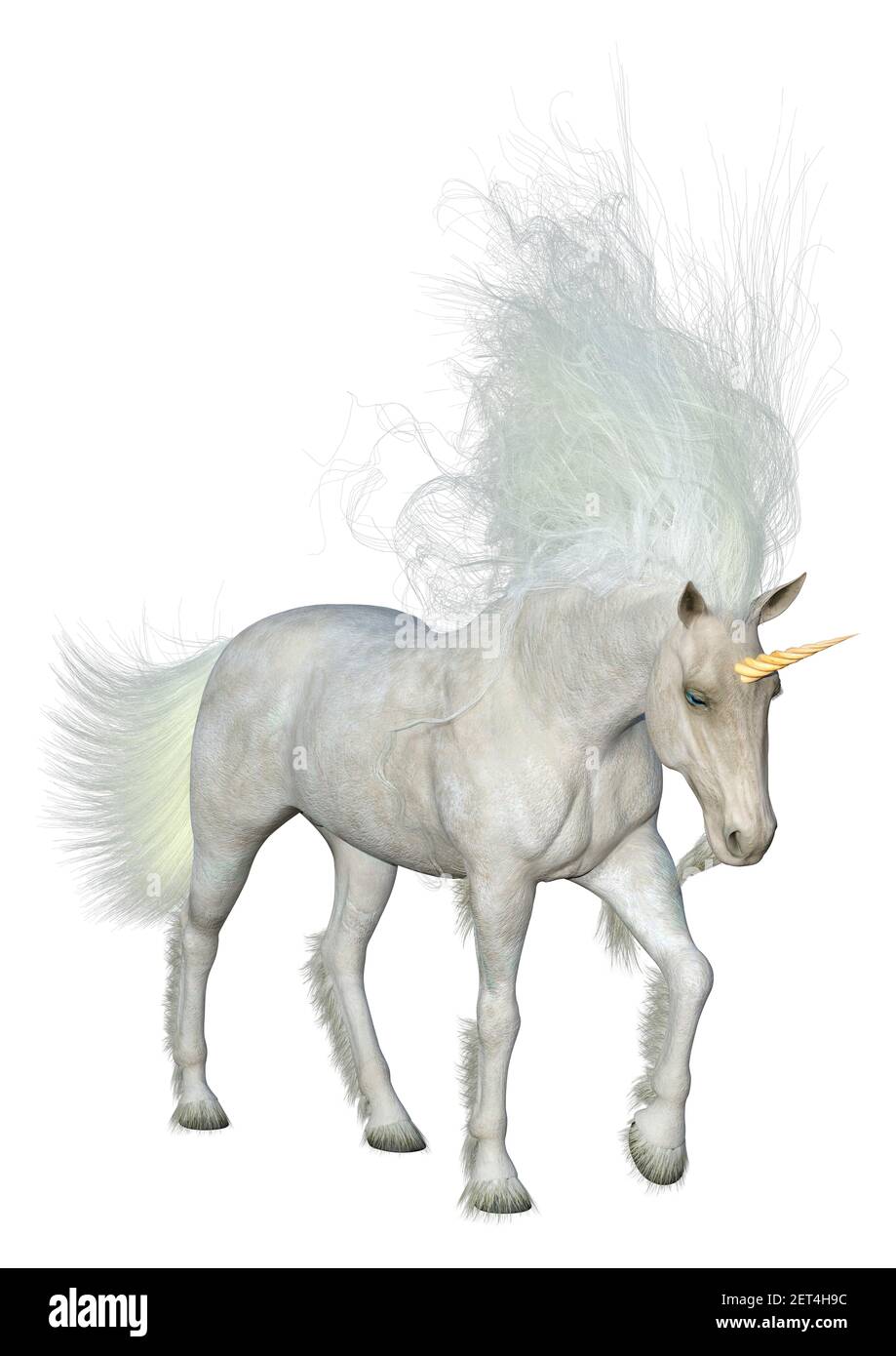 3D rendering of a fantasy white unicorn isolated on white background ...