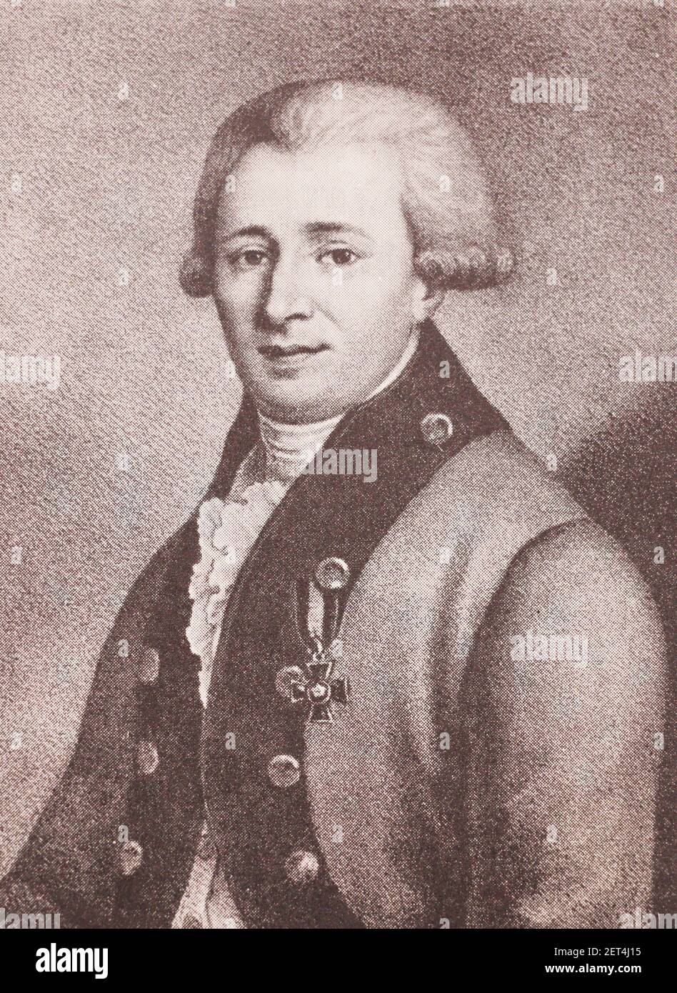 Portrait of Nikolai Ozeretskovsky. Lithograph of the early 19th century. Nikolai Yakovlevich Ozeretskovsky (1750 - 1827) - Russian scientist-encyclopedist, naturalist, member of the St. Petersburg Academy of Sciences (1782) and the Russian Academy (1783). Stock Photo