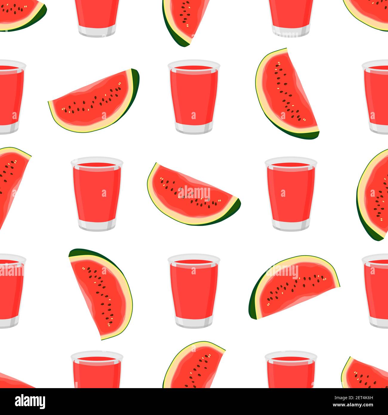 Illustration on theme colored lemonade in watermelon cup for natural drink. Lemonade pattern consisting of kitchen accessory, watermelon cup to organi Stock Vector