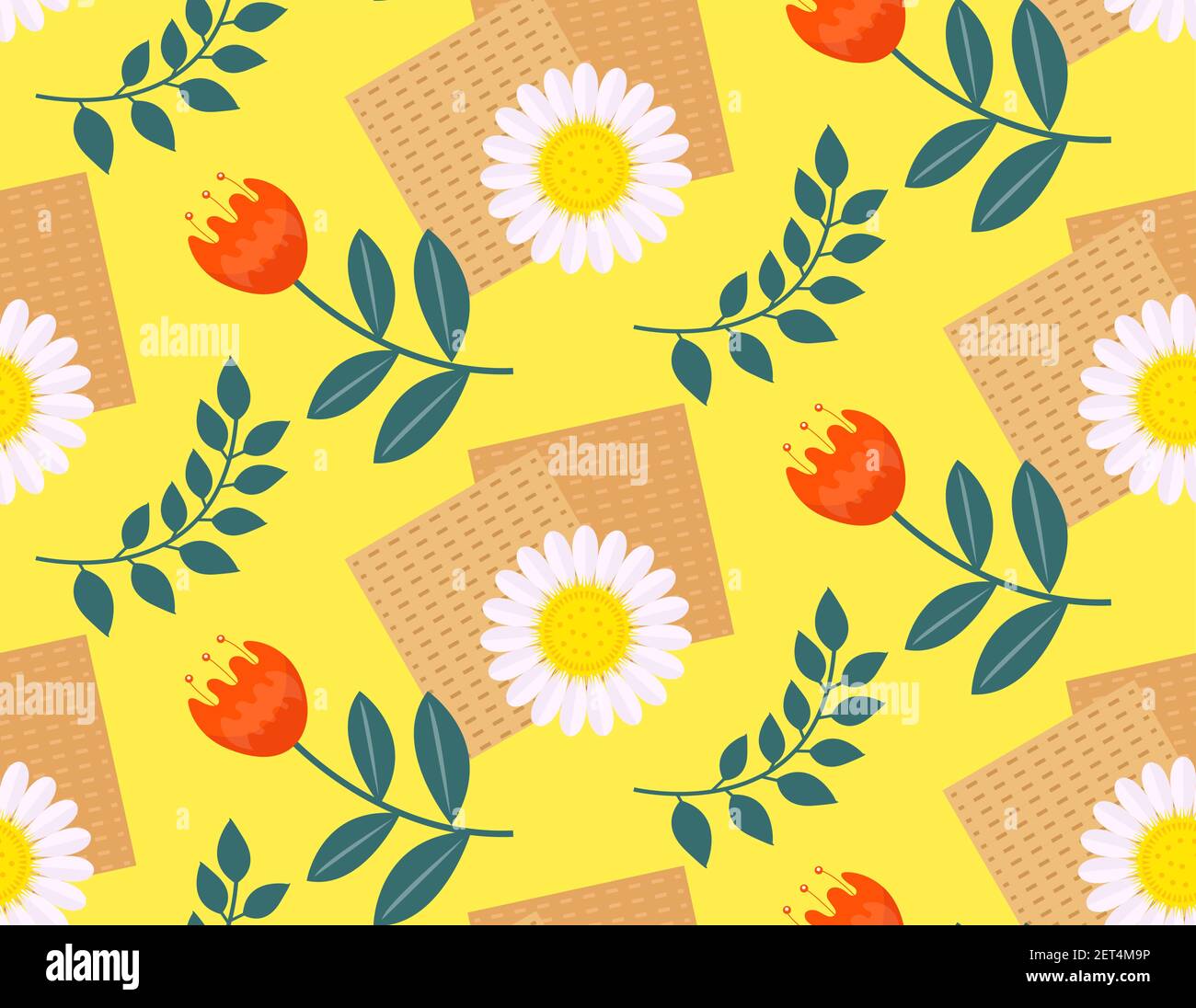 Passover seamless pattern with matzah and flowers spring. Pesach ...