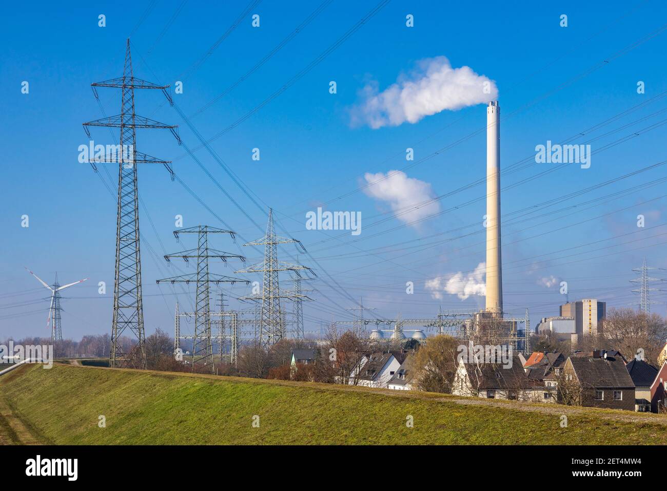 Many high voltage electricity pylons and power lines near RWE