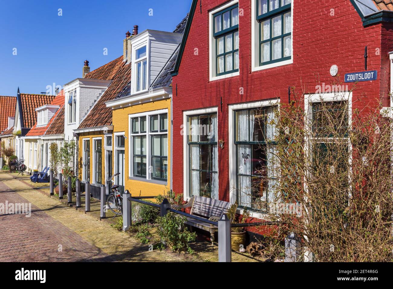 Colorful facades of old houses in Harlingen, Netherlands Stock Photo