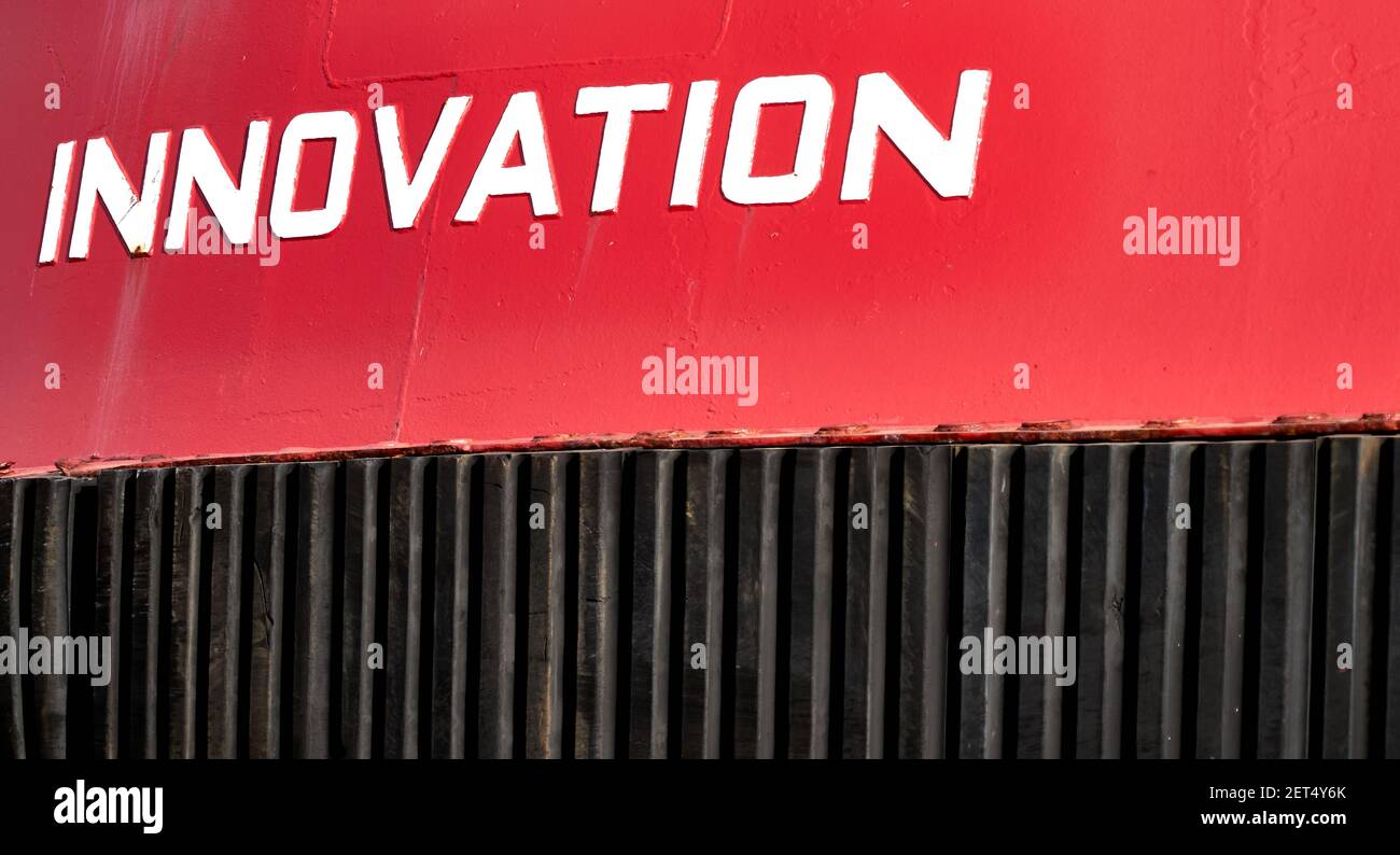 Red Letters Innovations Lettering innovation in white on red background Stock Photo - Alamy