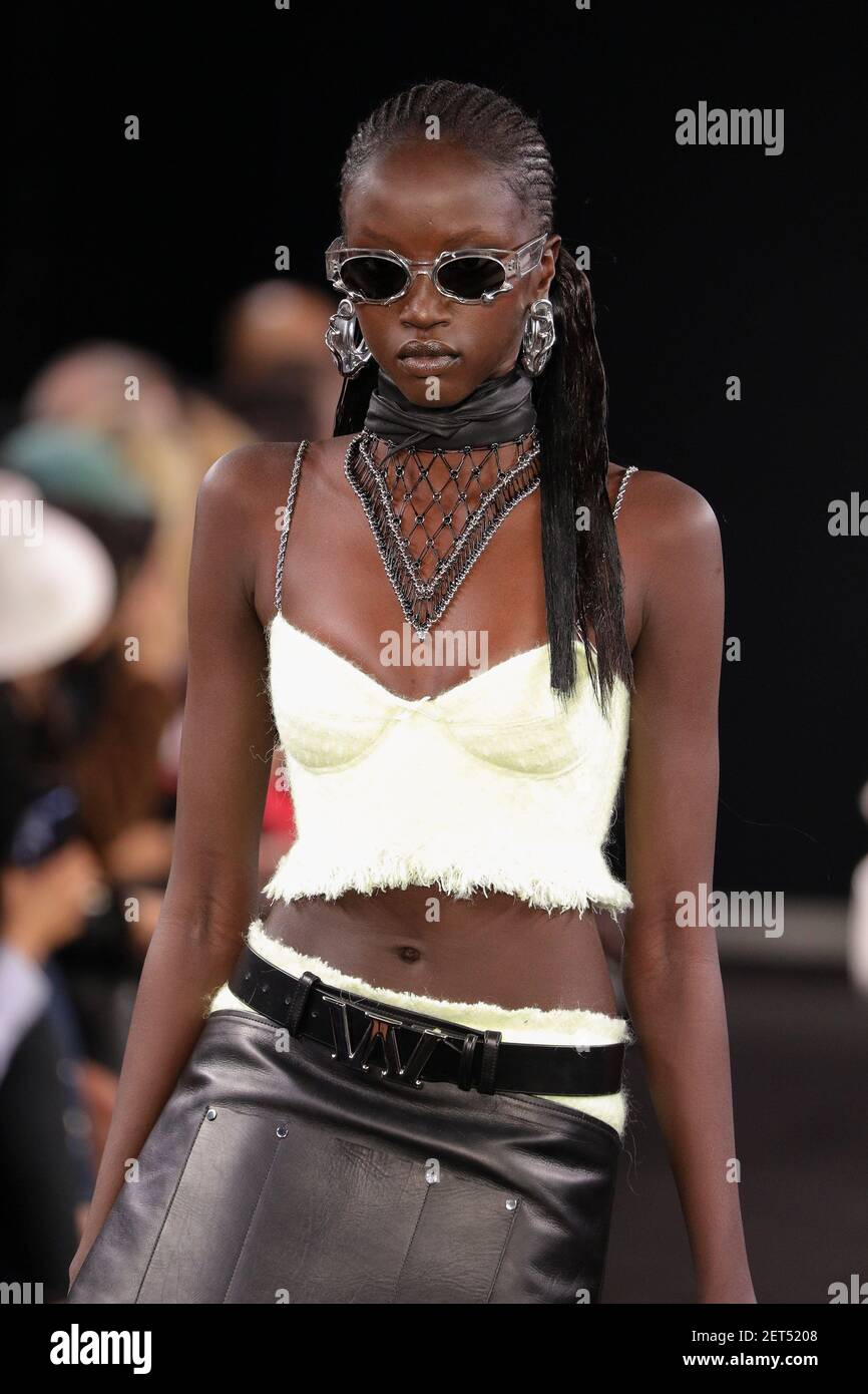 Model Anok Yai walks on the runway during the Alexander Wang Pre-Fall ...