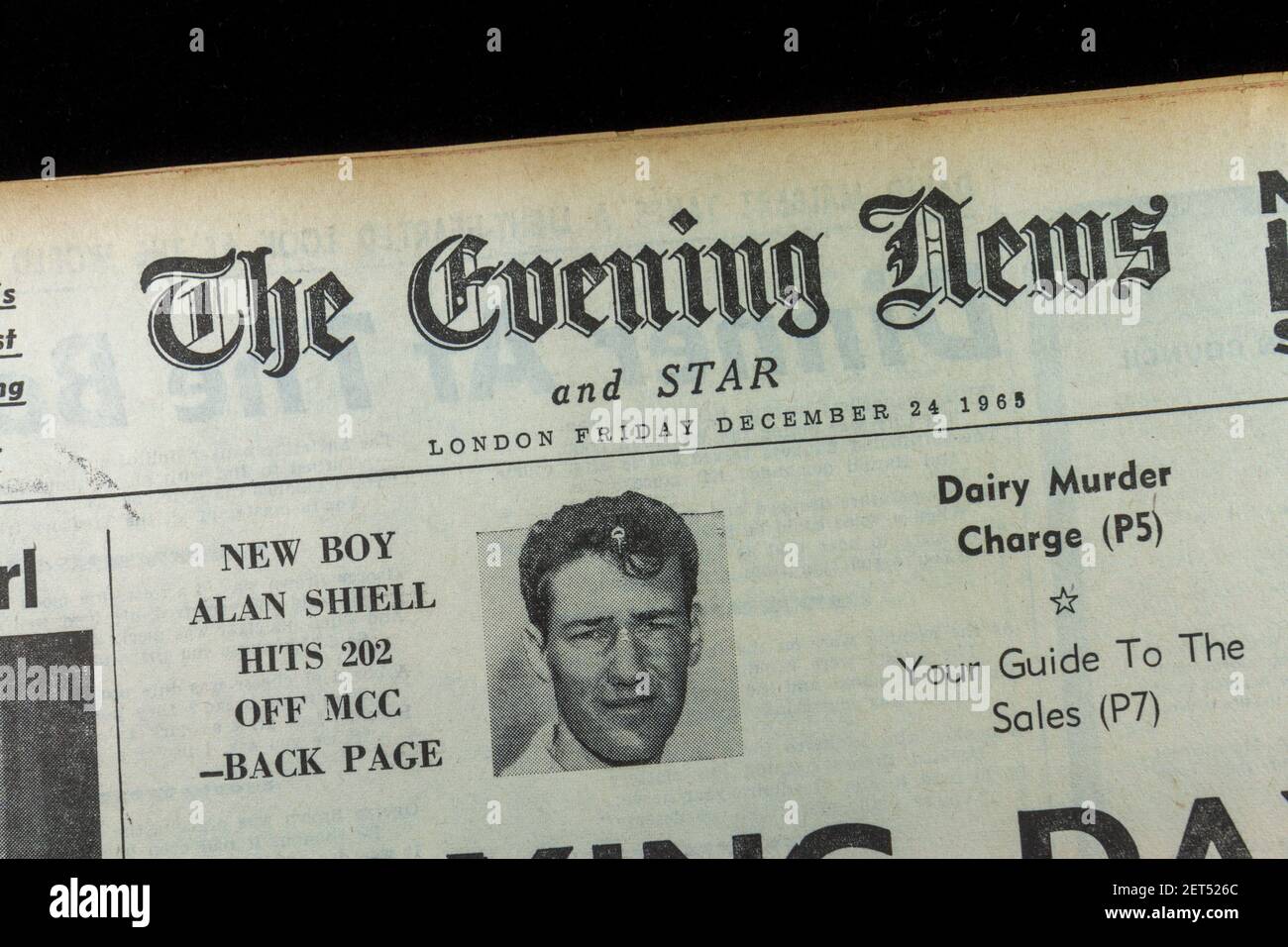 Front page and masthead of the Evening News newspaper (Friday 24th December 1965), London, UK. Stock Photo
