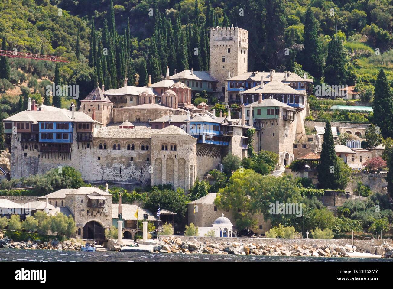 Greece, Mount Athos, Docheiariou Monastery. Docheiariou Monastery is one of the twenty Orthodox monasteries of the Monastic Republic of Mount Athos. I Stock Photo