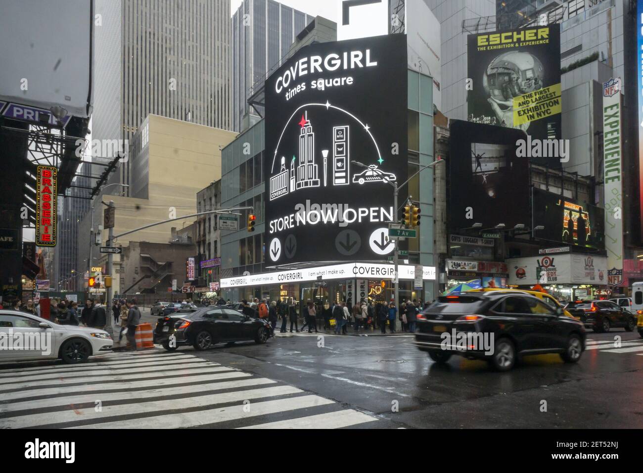 A sign advertises the opening of Coty's CoverGirl beauty and make up store  in Times Square in New York on Sunday, December 2, 2018. Coty is reported  to have purchased a majority stake in Kylie JennerÕs Kylie Cosmetics.  (Photo by Richard B. Levine ...