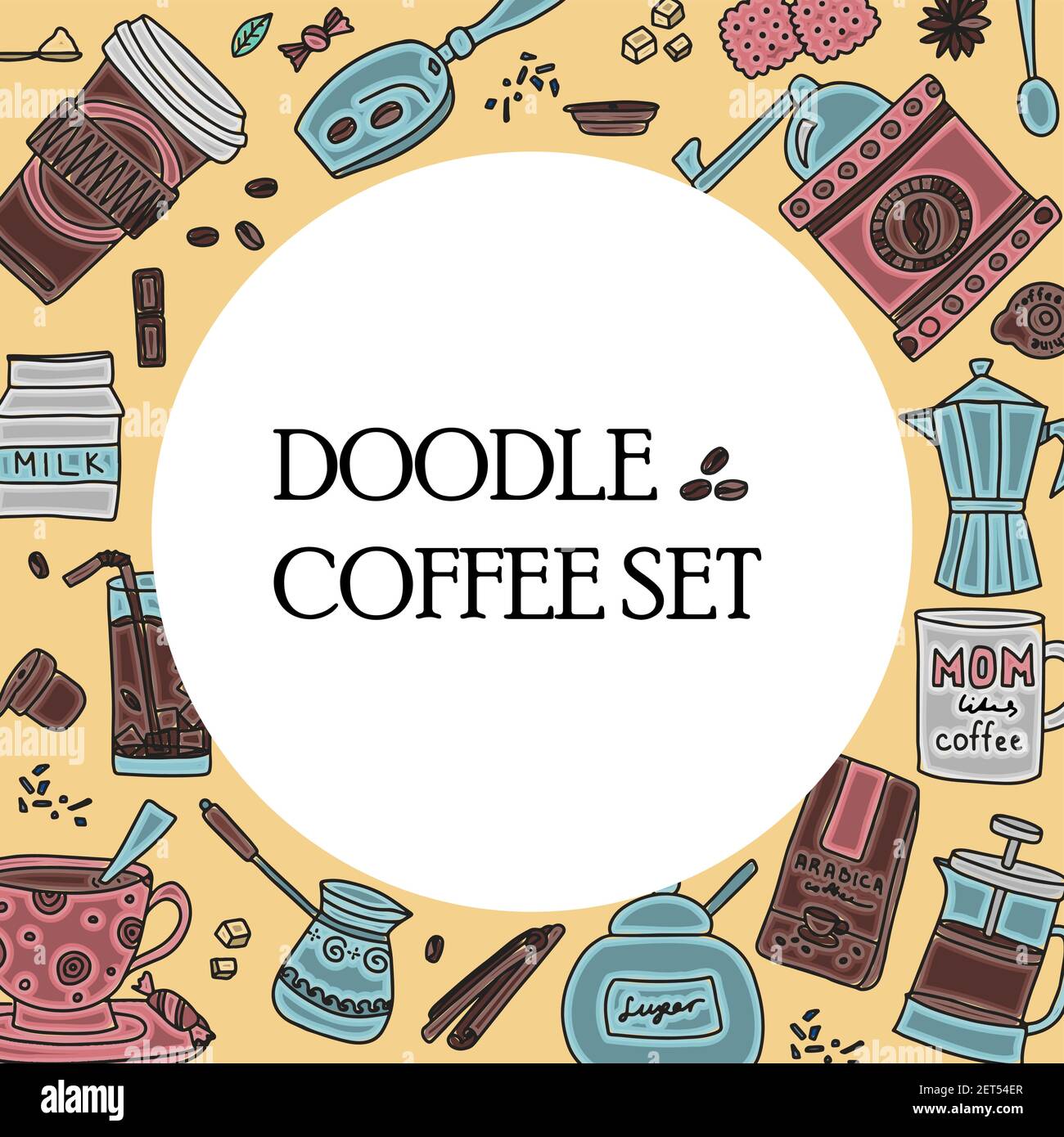 Big set of hand drawn coffee and tea doodles. A set of isolated vector ...