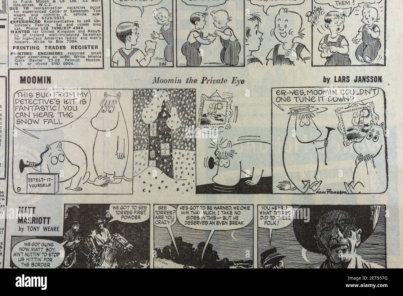 The Moomin comic strip by Lars Jansson in the Evening News newspaper (Friday 24th December 1965), London, UK. Stock Photo