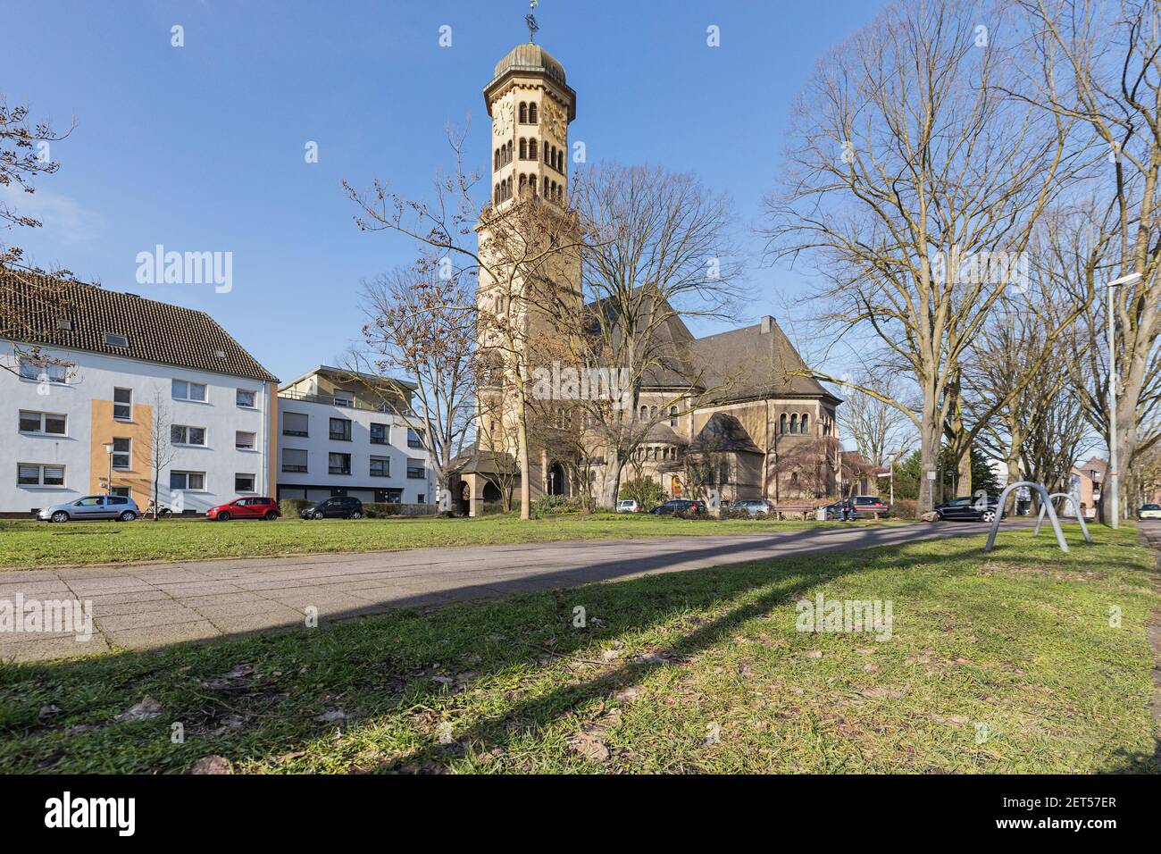 Krefeld-Uerdingen - View to Saint Heinrich Church, which designed according to the plans of the Frankfurt architect Hans Rummel from 1909,North Rhine Stock Photo