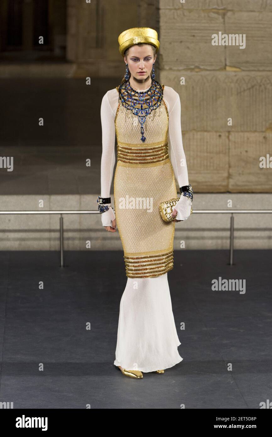 A model walks the Chanel Métiers d'Art 2018/19 fashion show in the Temple  of Dendur exhibit at The Metropolitan Museum in New York, NY on December 5,  2018. (Photo by Jonas Gustavsson/Sipa