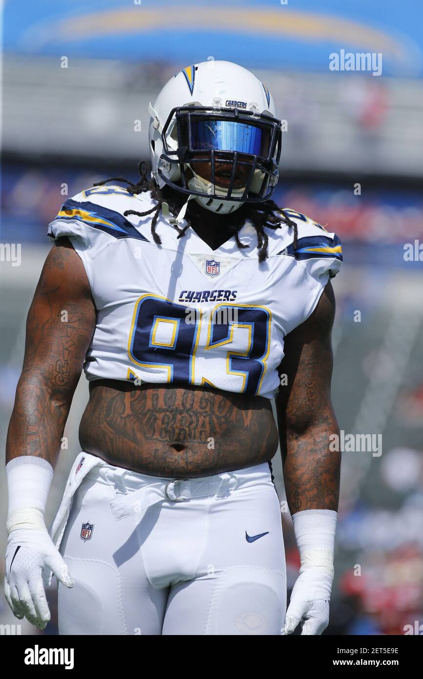 September 30, 2018 Los Angeles Chargers defensive end Darius Philon (93) in  action before the football game between the San Francisco 49ers and the Los  Angeles Chargers at the StubHub Center in