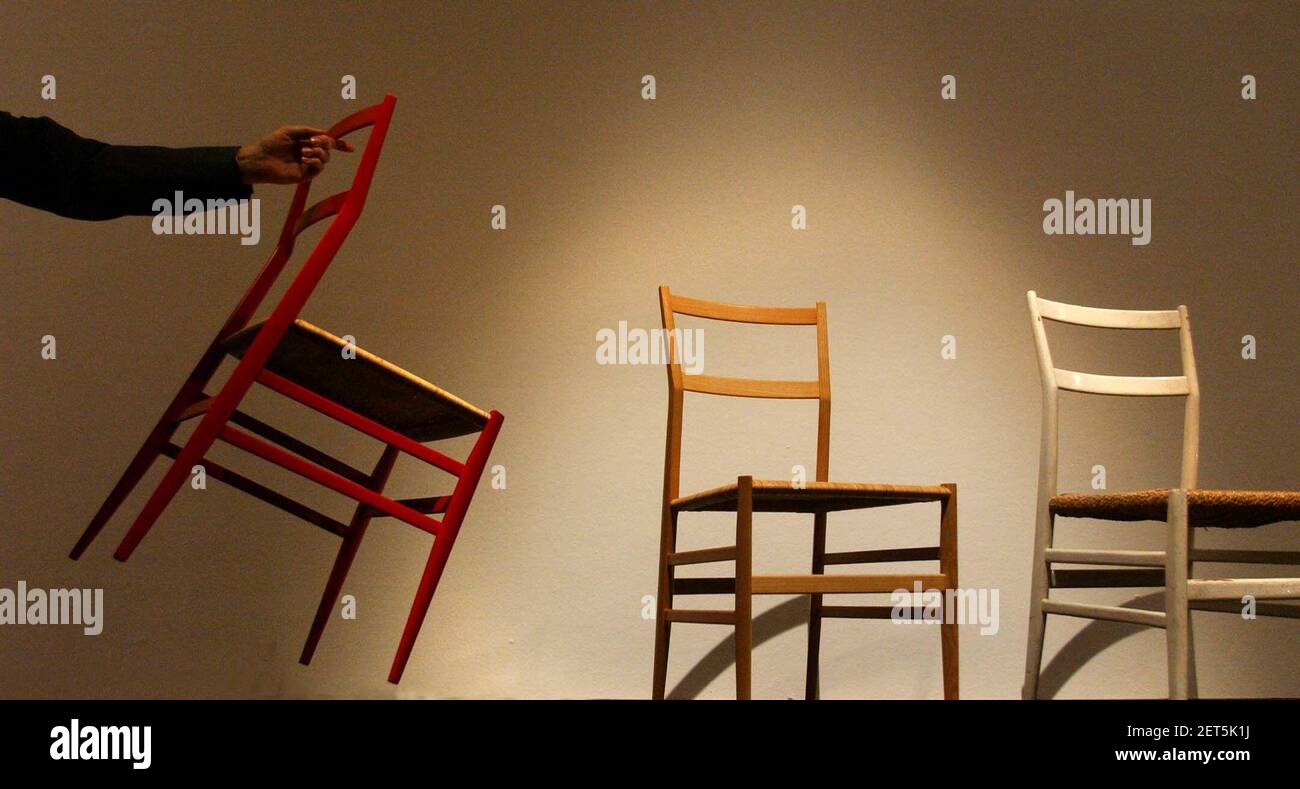 SUPERLEGGERA CHAIRS,PART OF THE 'GIO PONTI , A WORLD' EXHIBITION AT THE DESIGN MUSEUM. Stock Photo