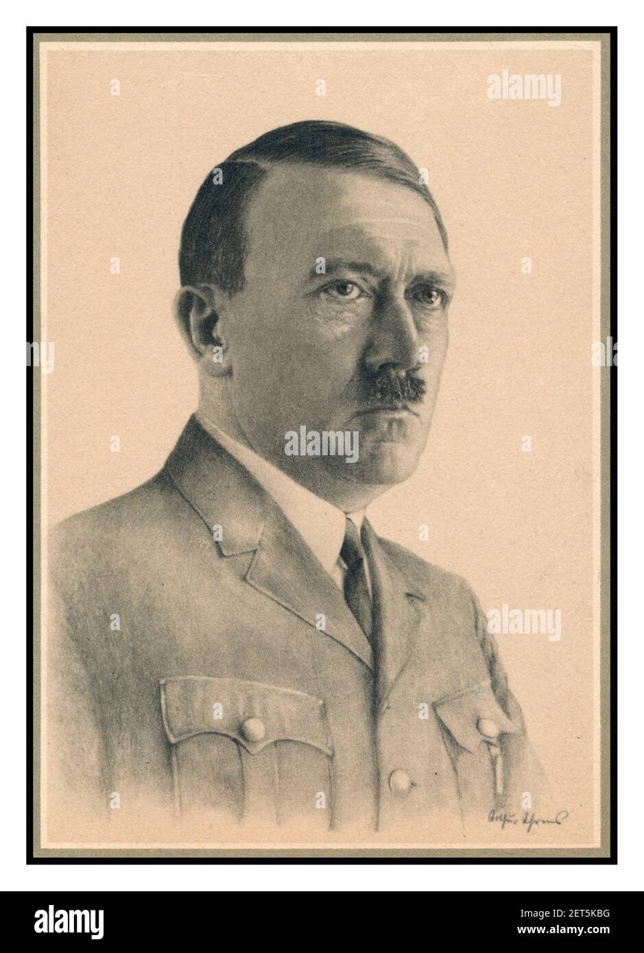Adolf Hitler illustration Vintage Propaganda toned life like painting portrait of Führer Adolf Hitler 1930's Nazi Germany Stock Photo