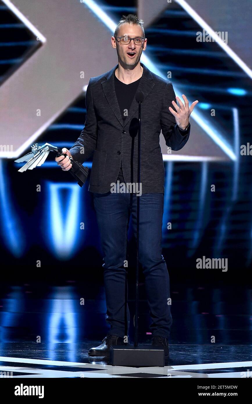 LOS ANGELES - DECEMBER 6: Donald Mustard accepts the Best Ongoing Game award  for “Fortnite” (Epic Games) at the 2018 Game Awards at the Microsoft  Theater on December 6, 2018 in Los