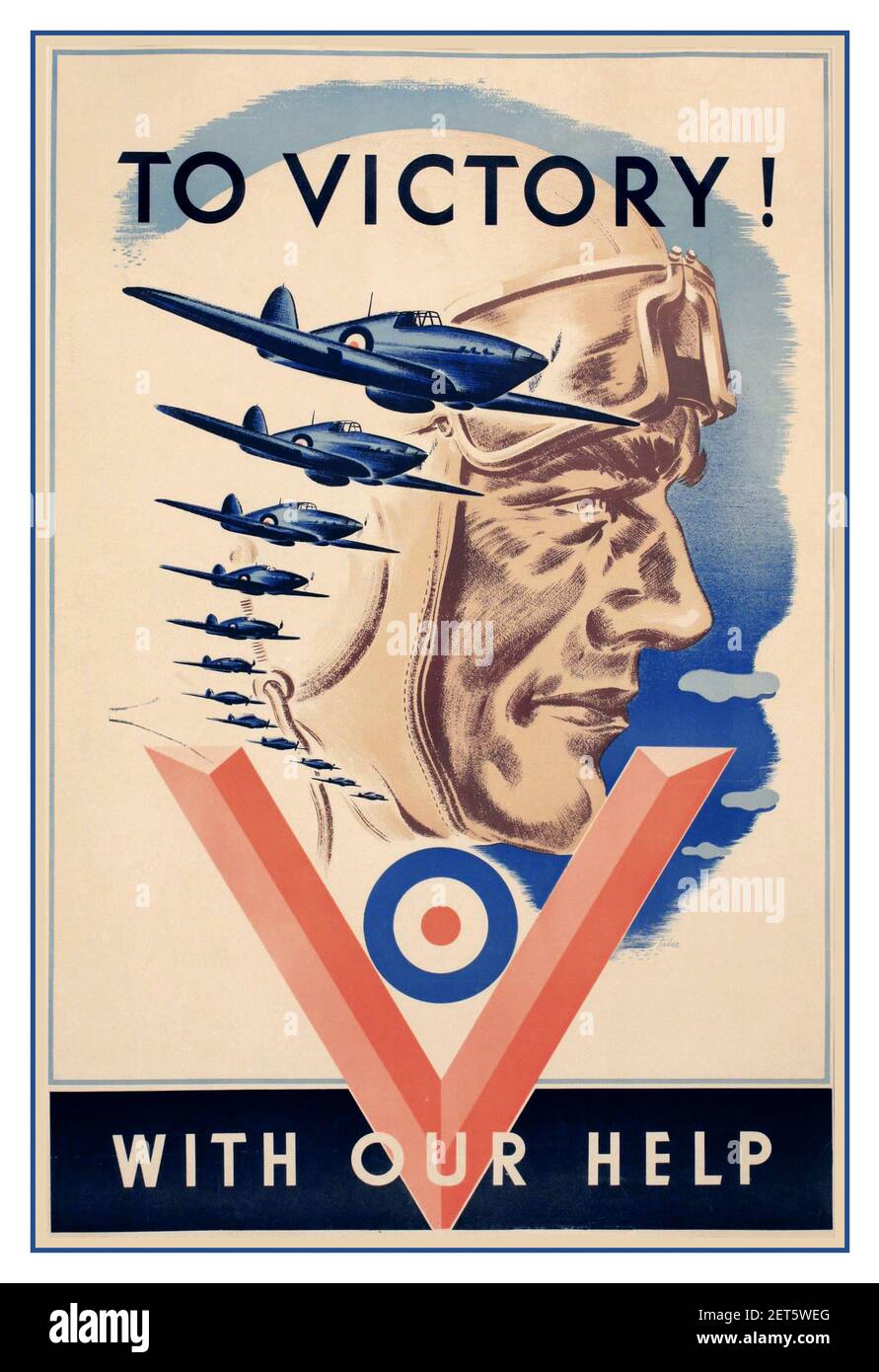 VINTAGE WW2 PROPAGANDA POSTER To Victory! Vintage Poster (artist: Taber) Canada c. 1941 With our UK help with supply of Hawker Hurricanes donated to Canada's War Effort...Printed by Massey-Harris for distribution in England c.1940s WW2 World War II Second World War Taber (dates unknown) To Victory - With Our Help Hurricanes, original poster printed by Massey Harris Press, Toronto Canada 1941 Stock Photo