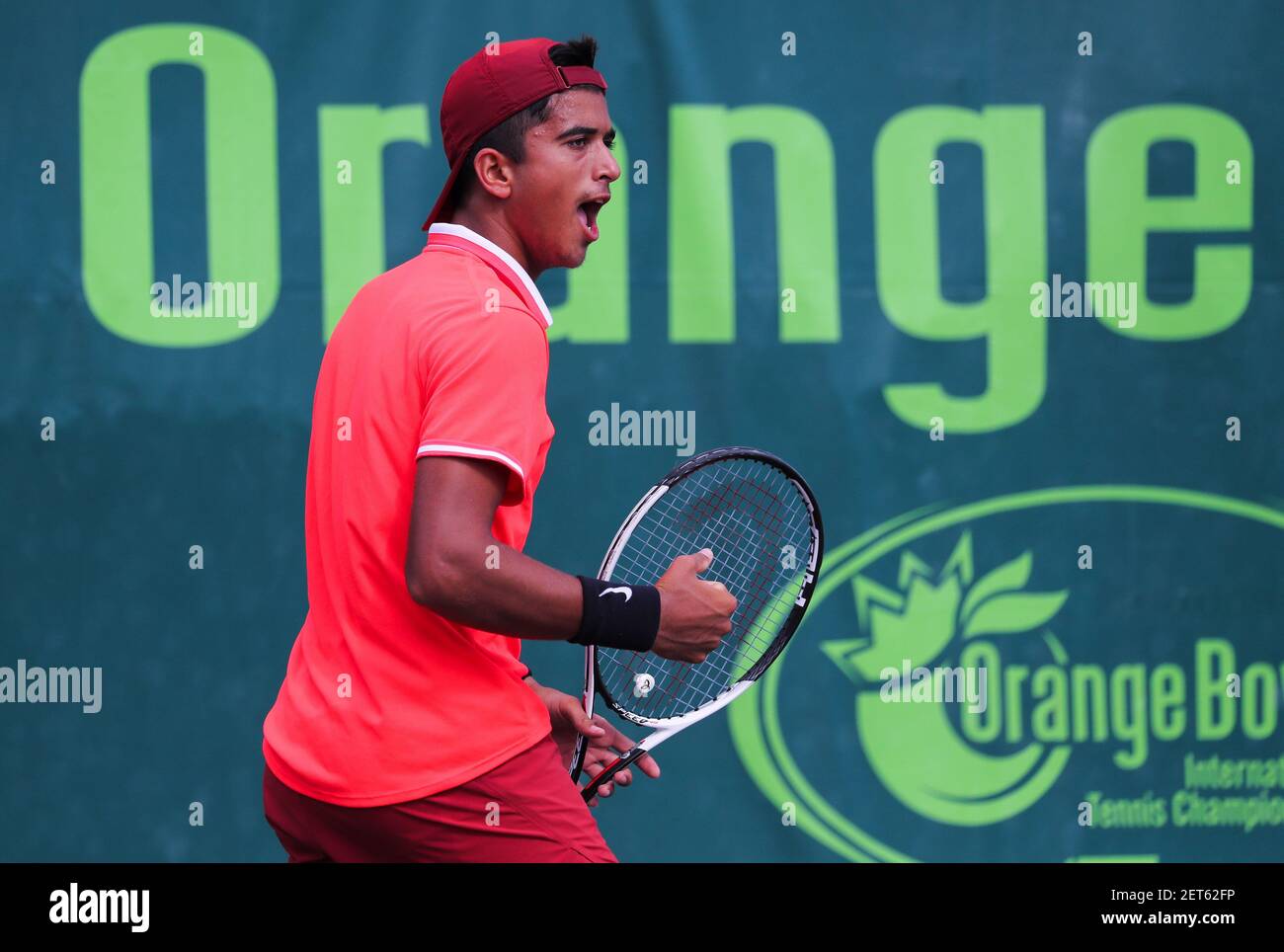 December 08, 2018 Zane Kahn, from the USA, reacts to a winning point