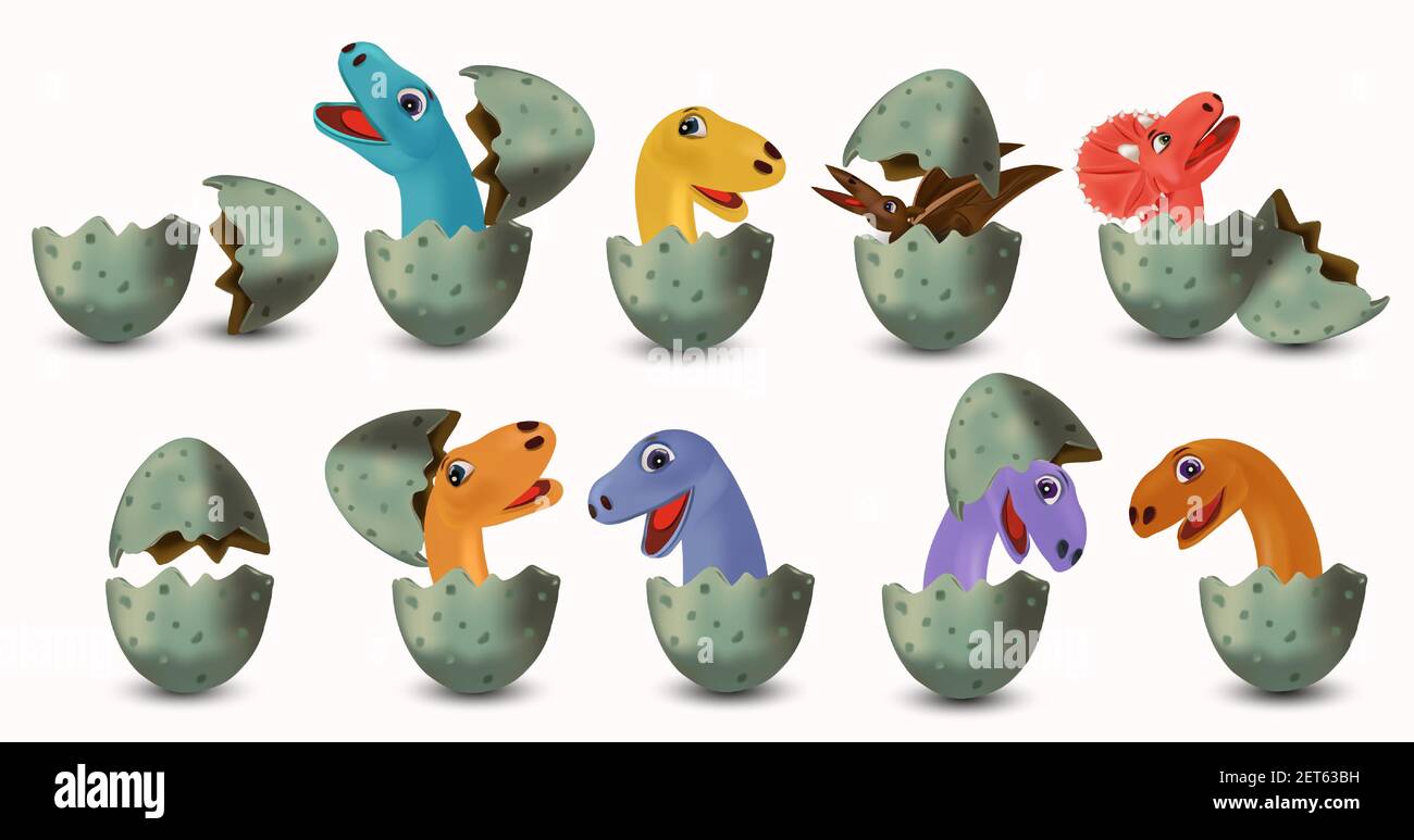 Collection Dinosaurs hatching from an egg. Dinosaurs Tyrannosaurus,  Brachiosaurus, Pterodactyl, Triceratops, Stegosaurus. Vector illustration  Stock Vector Image & Art - Alamy