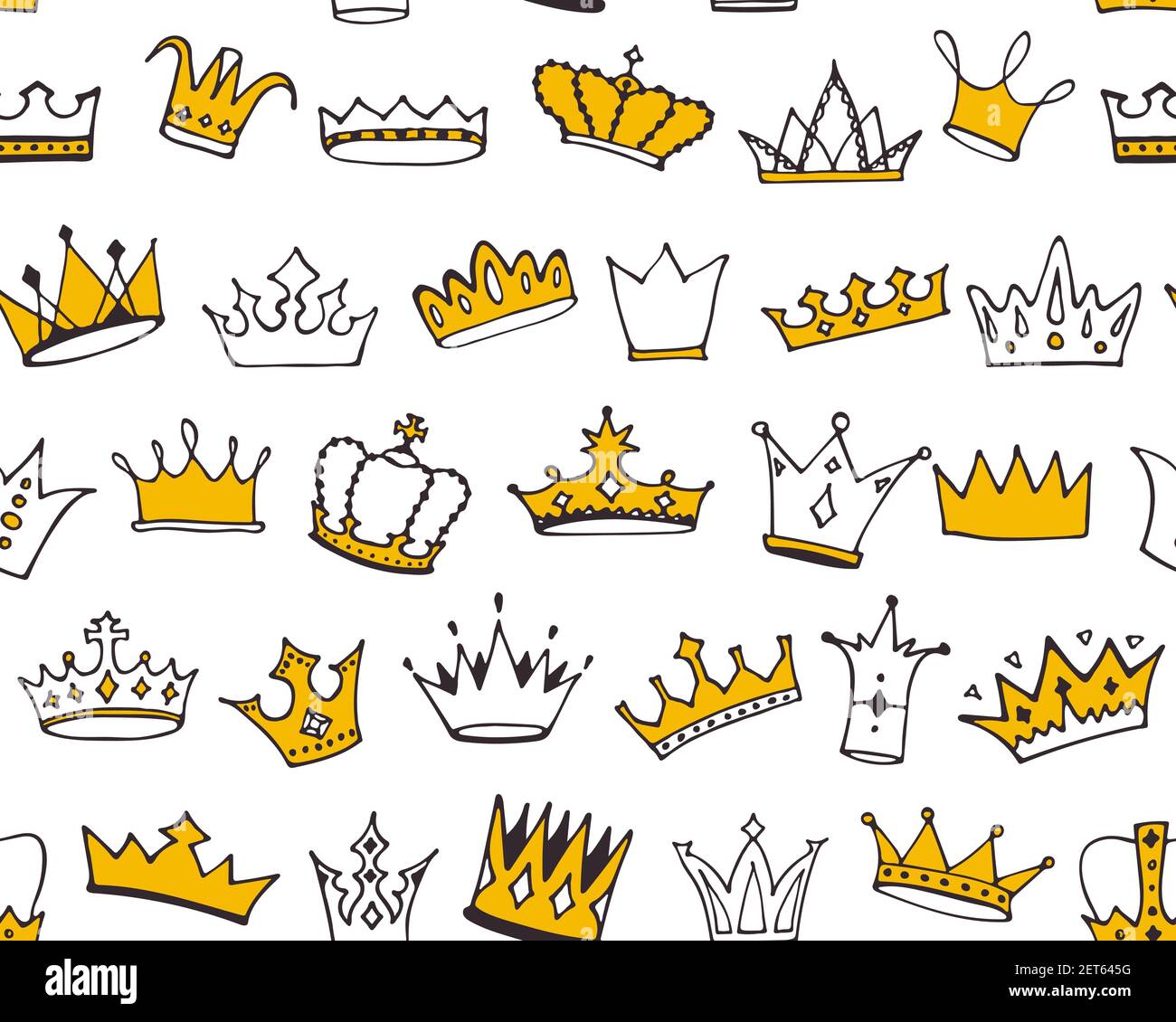 Doodle crowns seamless pattern. Hand drawn cartoon background. Cute ...