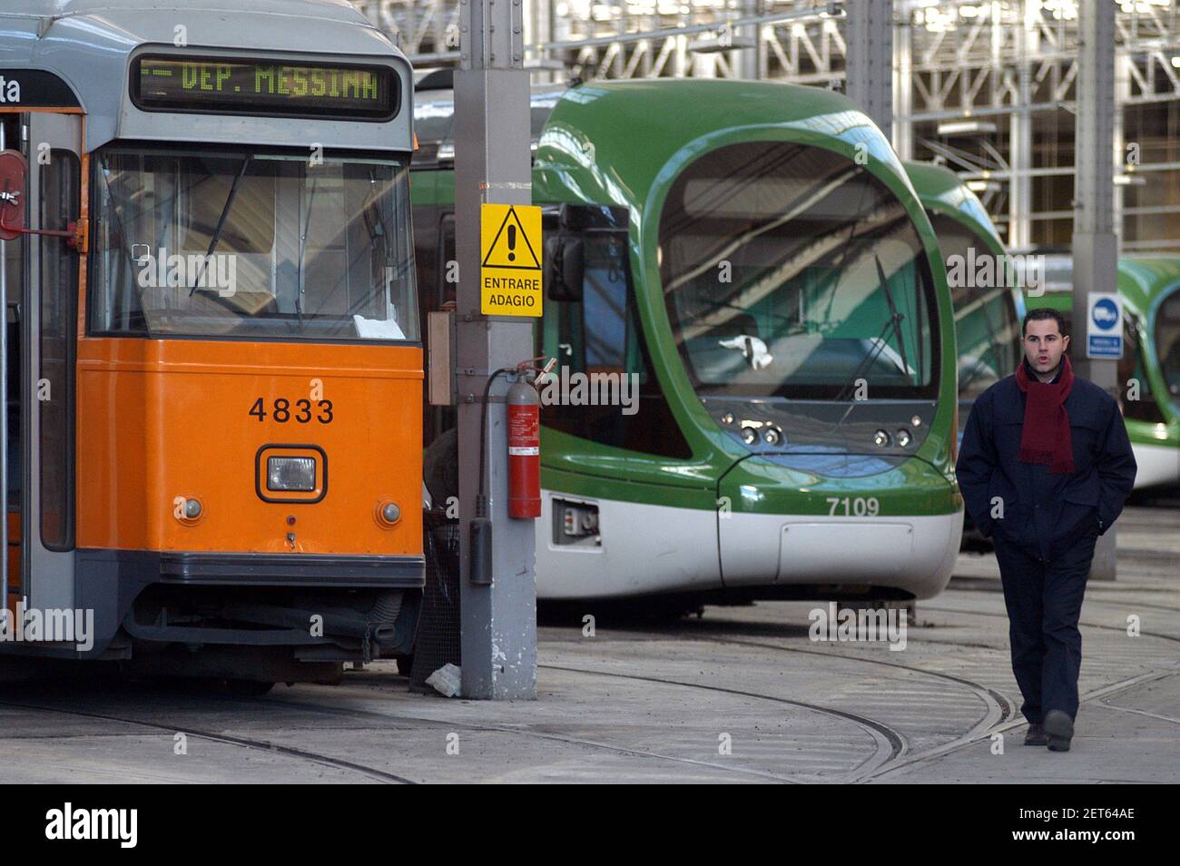 Milan (Italy), tram depot in Messina street Stock Photo