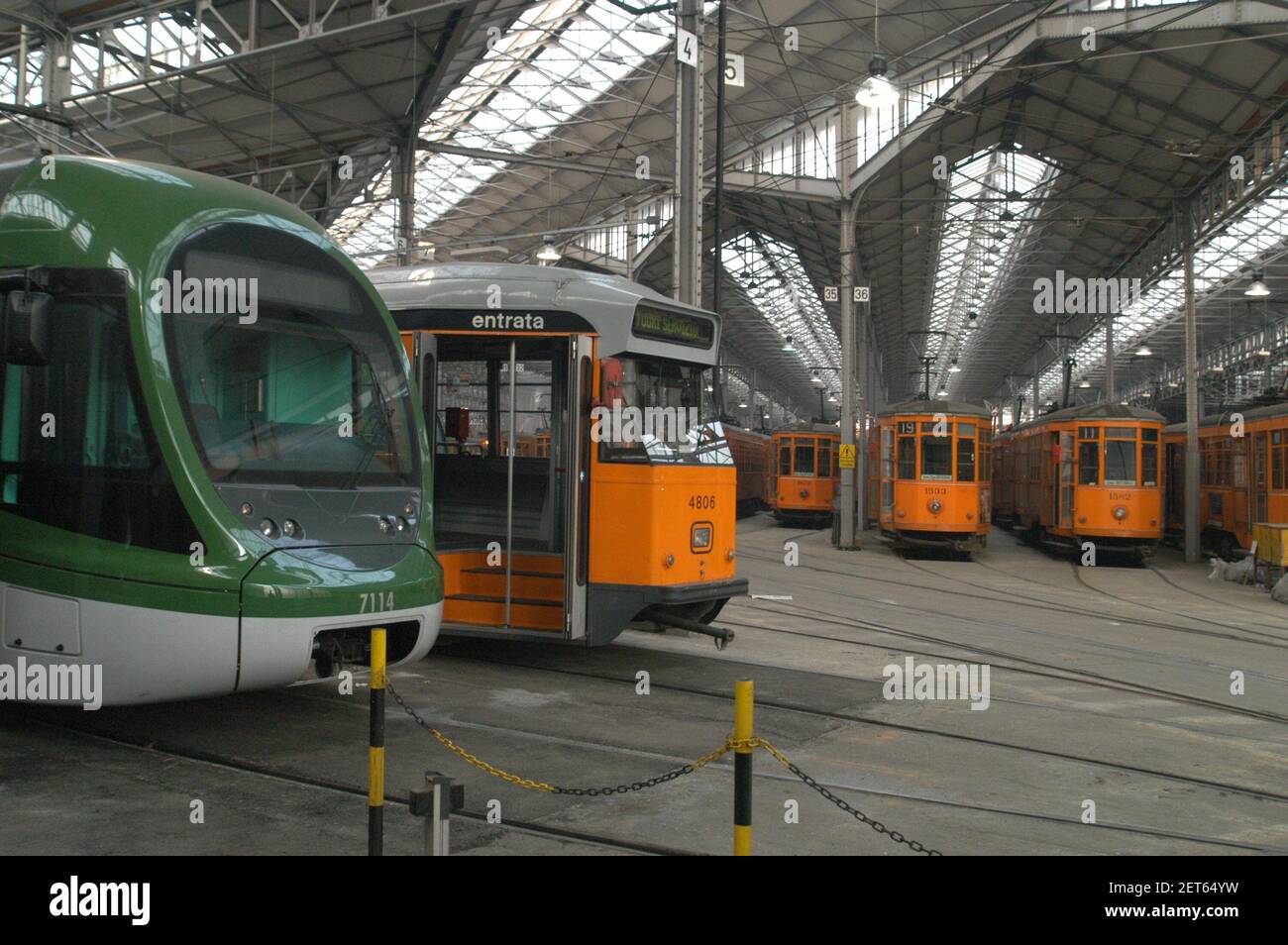 Milan (Italy), tram depot in Messina street Stock Photo
