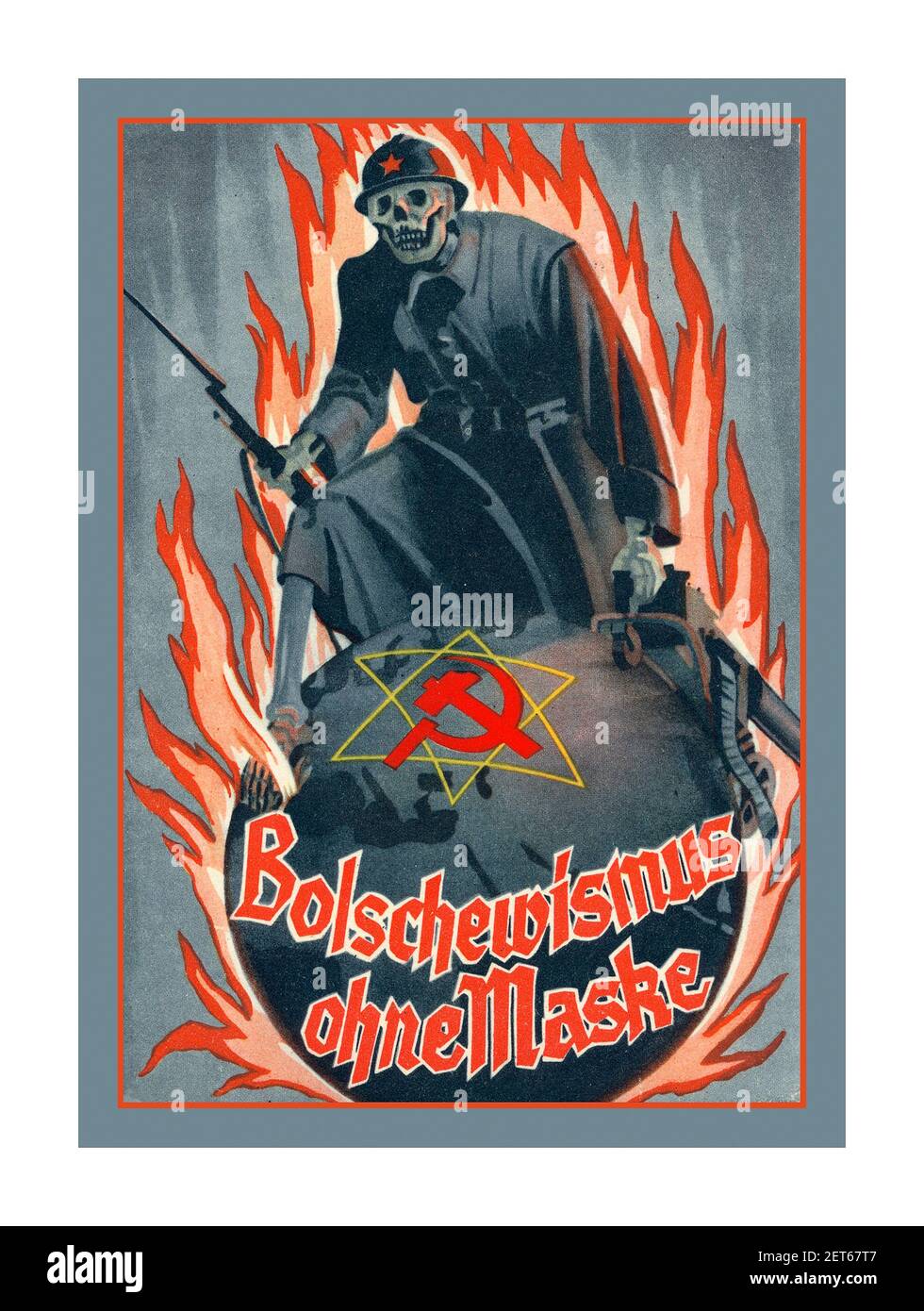 Vintage anti Bolshevism Propaganda Poster by Nazi Reich NSDAP 1939, 'Bolshevism without a mask', color poster card, for anti-Bolshevik exhibition Propaganda in Vienna Austria of the Reich Propaganda Department of the NSDAP Nazi Germany Stock Photo