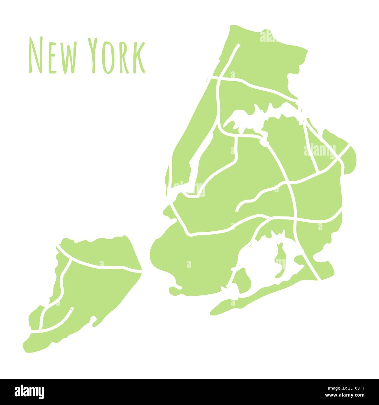 New York, USA map silhouette administrative division, vector map isolated on white background. boundary map with streets. High detailed illustration. Stock Vector