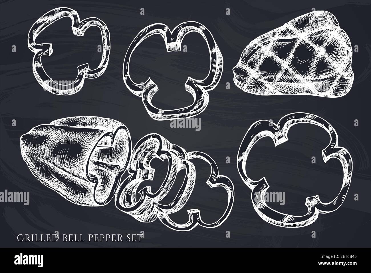 Vector set of hand drawn chalk grilled bell pepper Stock Vector Image ...