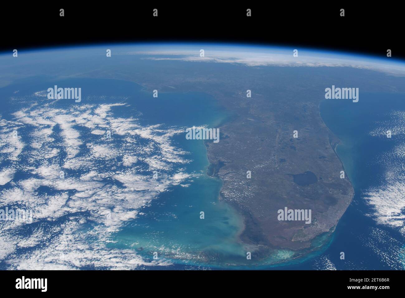 Looking northward toward the Florida peninsula, 263 miles above Caribbean sea, from ISS. Florida  Feb 28, 2020, by NASA/DPA Stock Photo