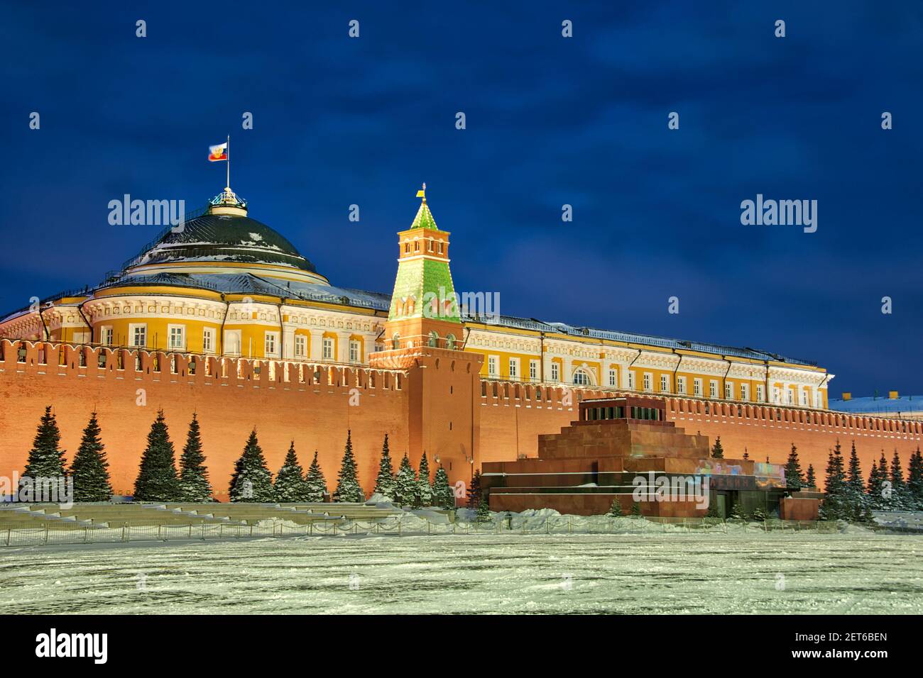 Snow-covered Red Square in Winter Twilight Stock Photo