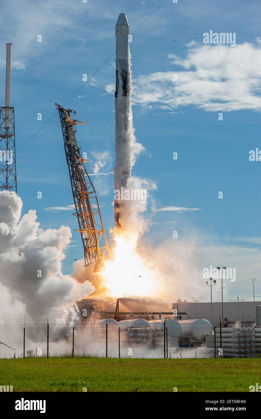 A SpaceX Falcon 9 rocket lifts off from Space Launch Complex 40 at Cape Canaveral Air Force Station, FL USA, at 6:01 p.m. EDT on 7-25-2019 by NASA/DPA Stock Photo
