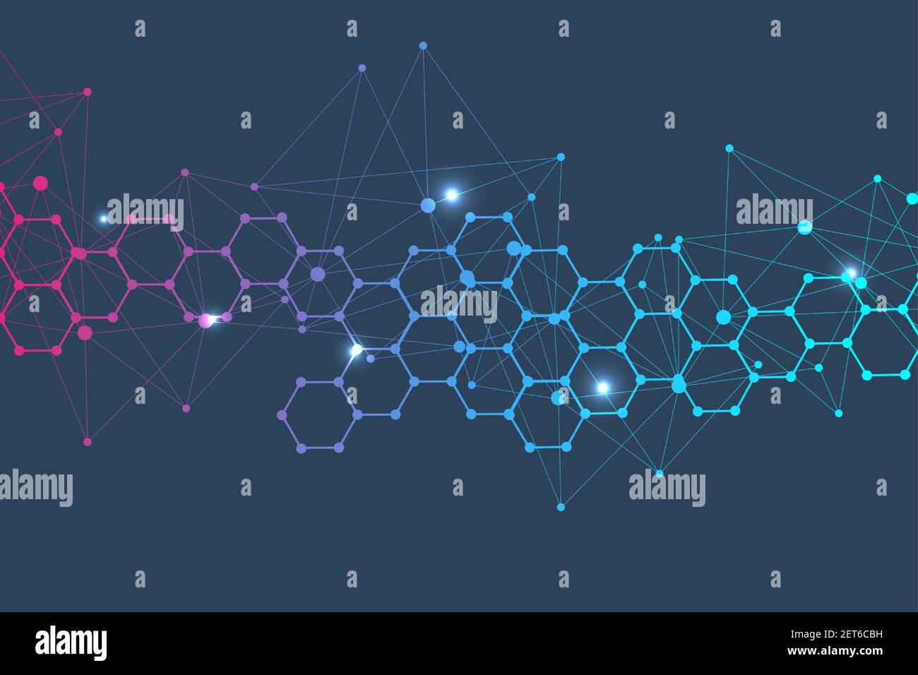 Science network pattern, connecting lines and dots. Technology hexagons structure or molecular connect elements. Stock Vector