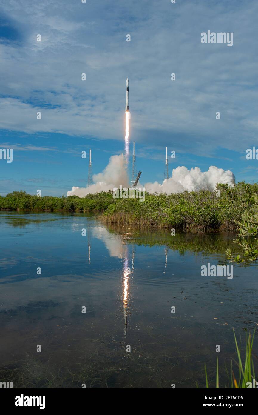 SpaceX Falcon 9 rocket launches from Space Launch Complex 40,  Cape Canaveral Air Force Station, FL, USA at 6:01 p.m. EDT 7-25-2019 by NASA/DPA Stock Photo
